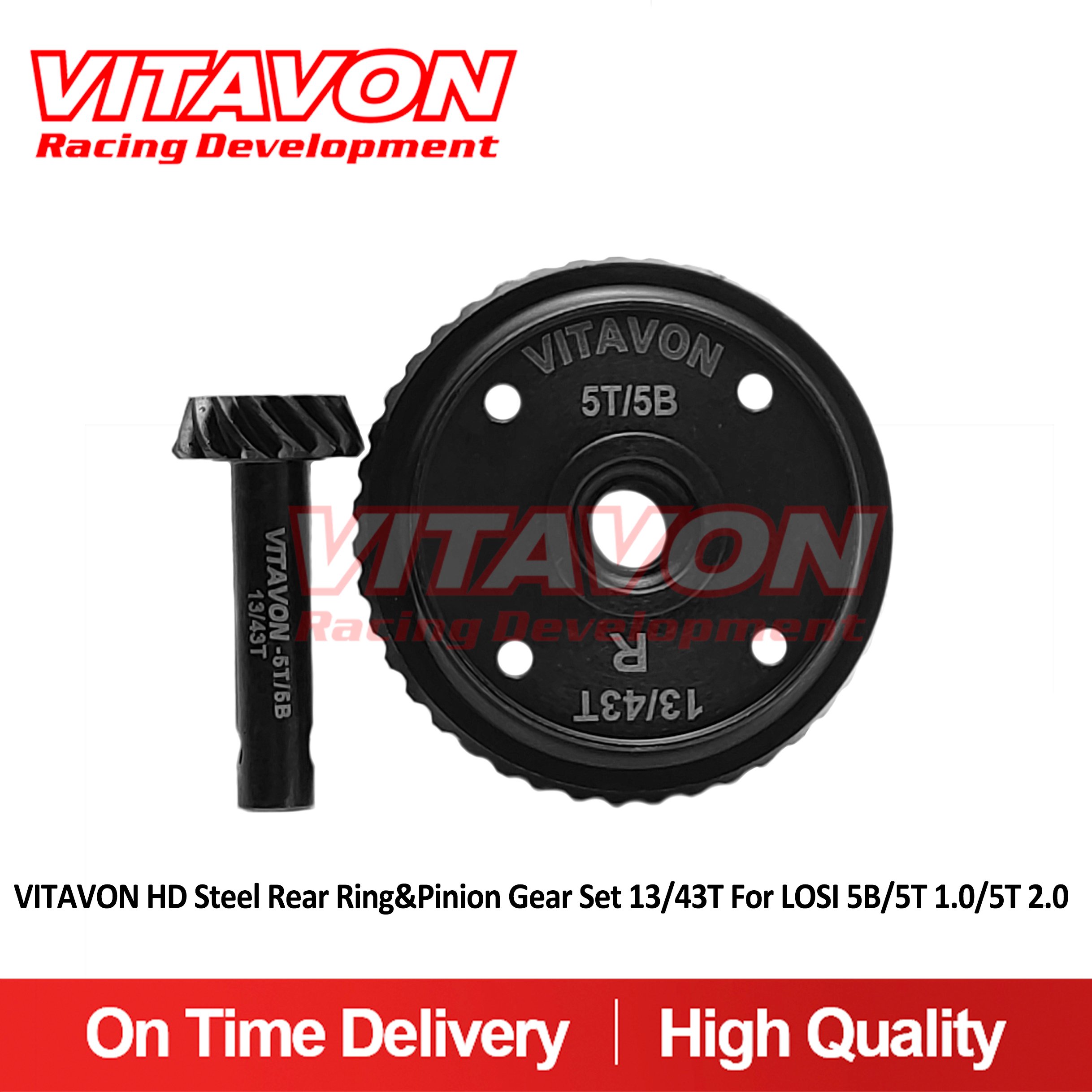 VITAVON HD Steel Rear Ring&Pinion Gear Set 13/43T For LOSI 5B/5T 1.0/5T 2.0