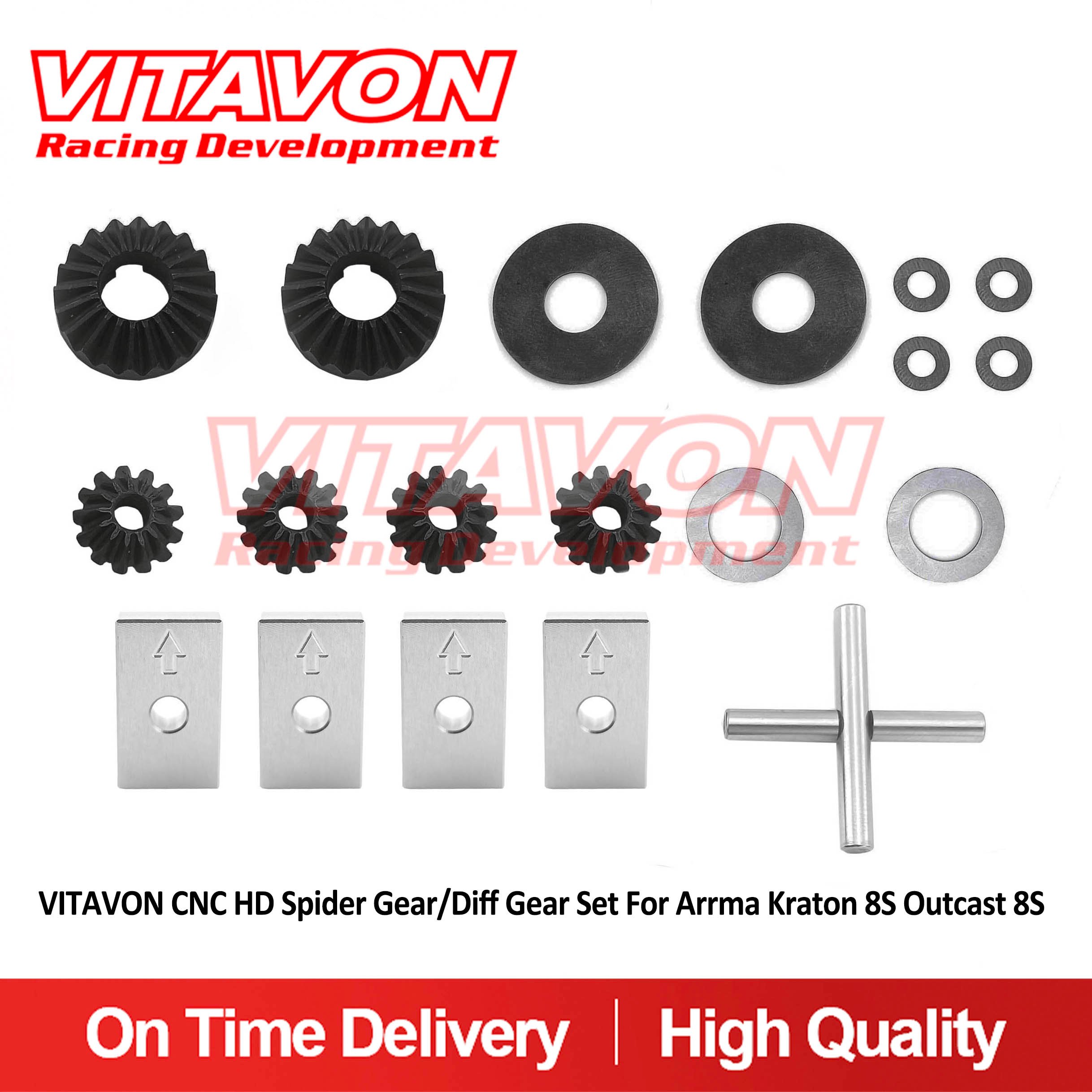 VITAVON CNC HD Spider Gear/Diff Gear Set for Arrma Kraton 8S Outcast 8S