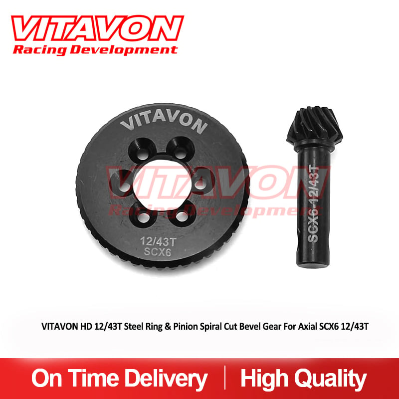 VITAVON HD 12/43T Steel Ring & Pinion Spiral Cut Bevel Gear For Axial SCX6 12/43T