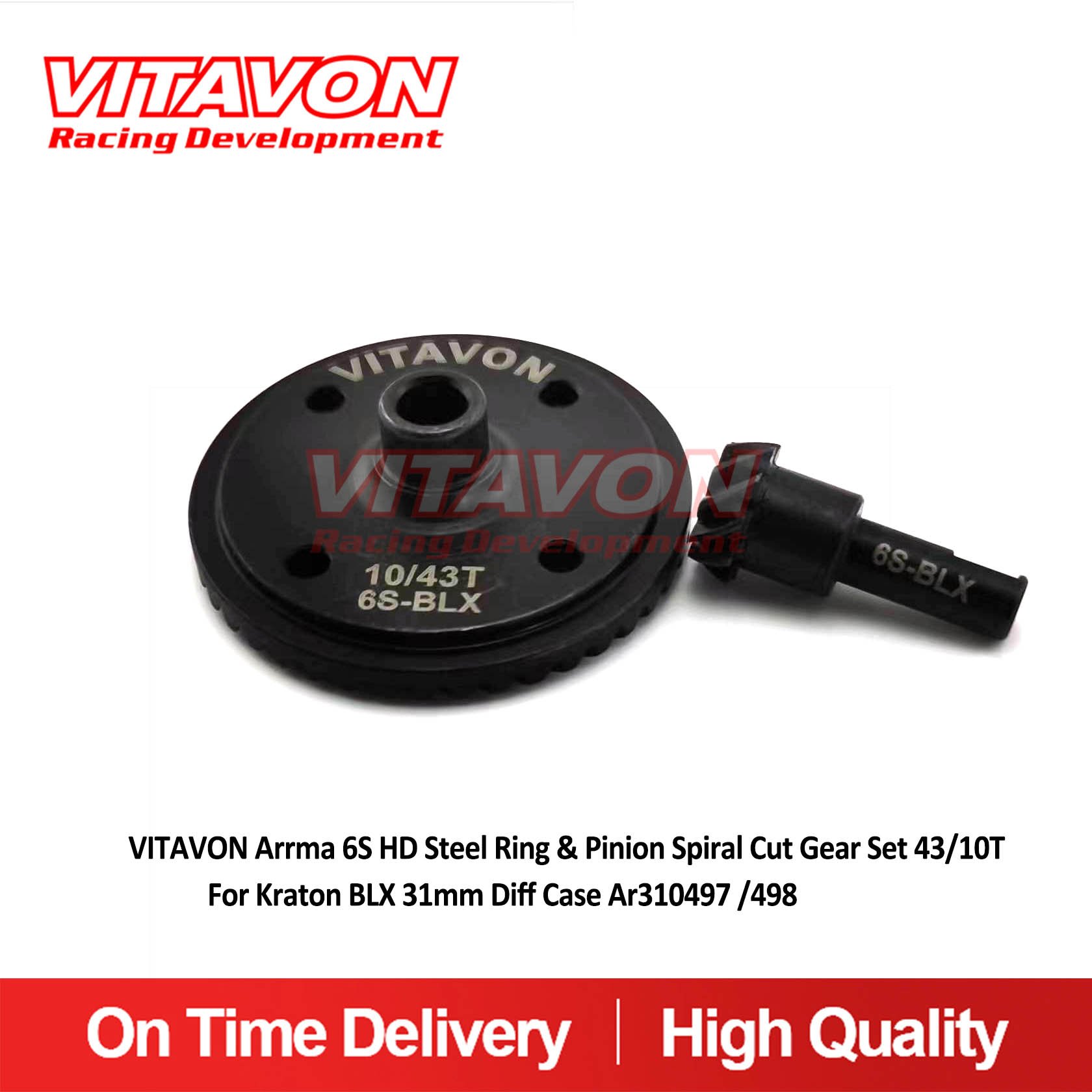 VITAVON Arrma 6S HD Steel Ring & Pinion Spiral Cut Gear set 43/10T For Kraton BLX 31mm diff case Ar310497 /498