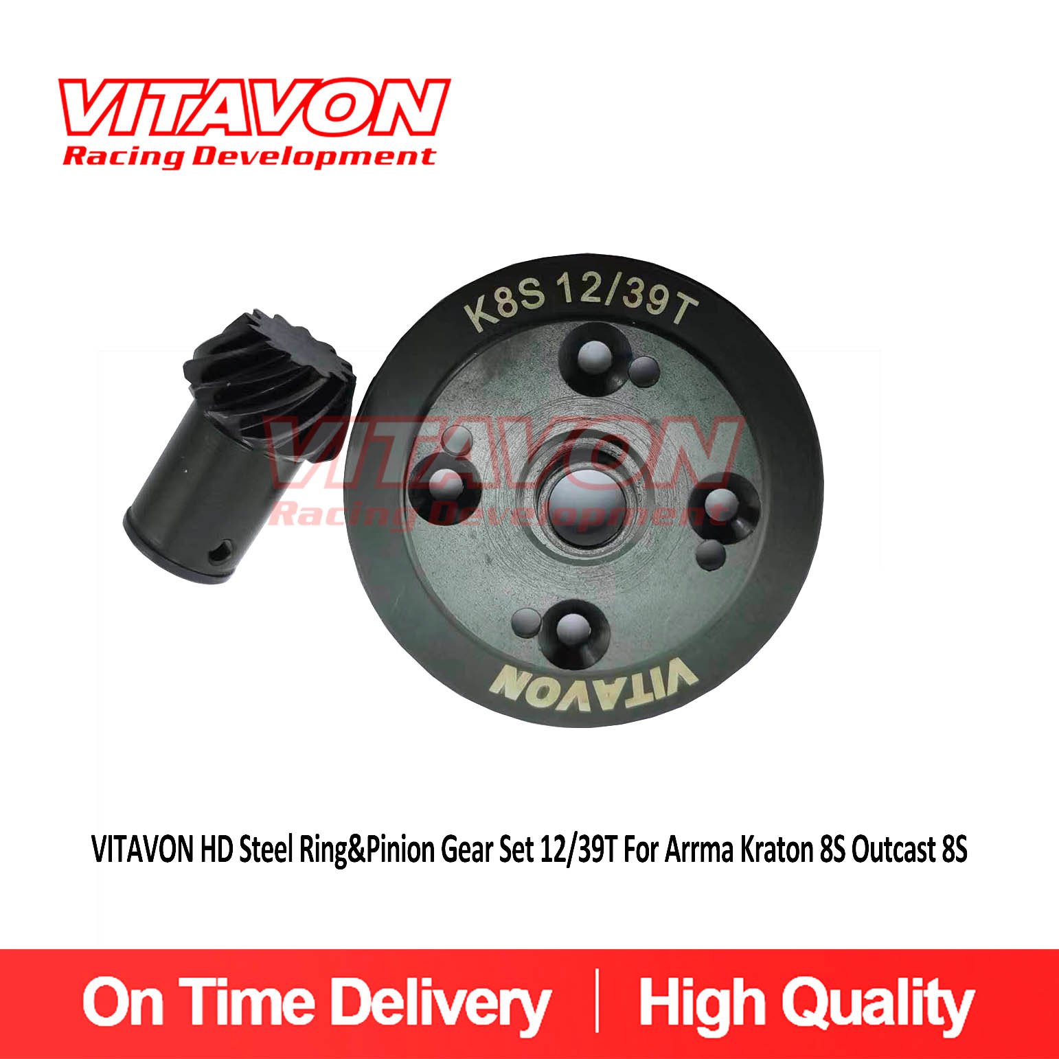 VITAVON HD Steel Ring&Pinion Gear set 12/39T for Arrma Kraton 8S Outcast 8S