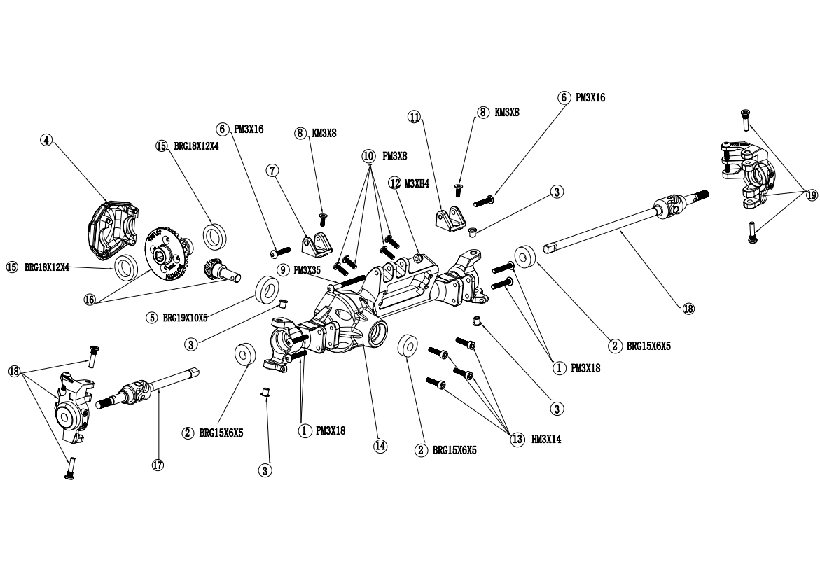 VITAVON RYFT Full Axle kit with Interals Front & Rear for Axial RBX10 Ryft 4WD Bouncer 1/10