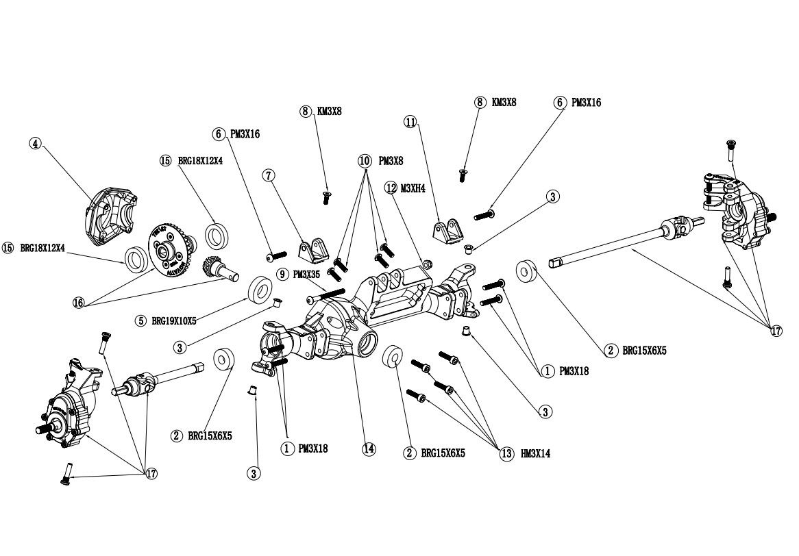 VITAVON RYFT Full Portal Axle kit with Interals Front & Rear Steering 4WS for Axial RBX10 Ryft  Bouncer 1/10