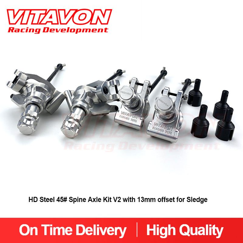 VITAVON V2 CNC Alu#7075 HD 45# Steel Spline Axle Kit for Traxxas Sledge  with +13mm offset