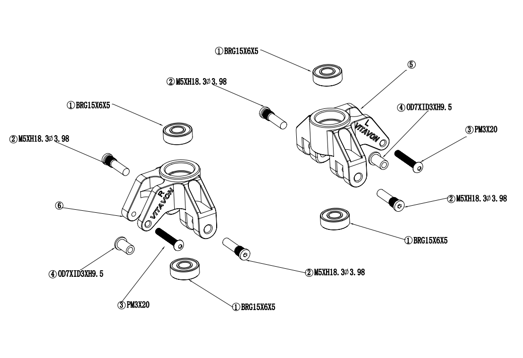 VITAVON LMT CNC Alu#7075 Front Knuckles for LOSI LMT Grave Digger 1/10