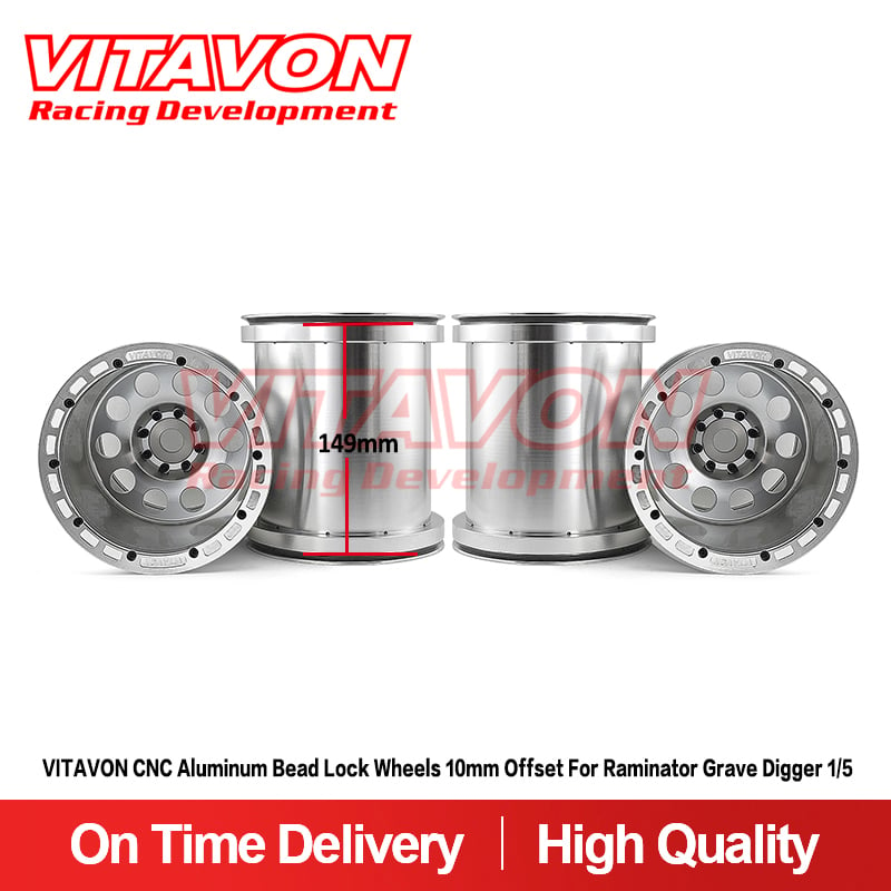 VITAVON CNC Aluminum Bead Lock Wheels 10mm offset for Raminator Grave Digger 1/5