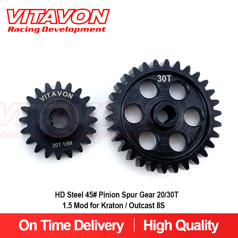 VITAVON CNC HD Steel 45# Pinion Spur Gear 20/30T 25/25T 25/30T 1.5 Mod for Kraton / Outcast 8S