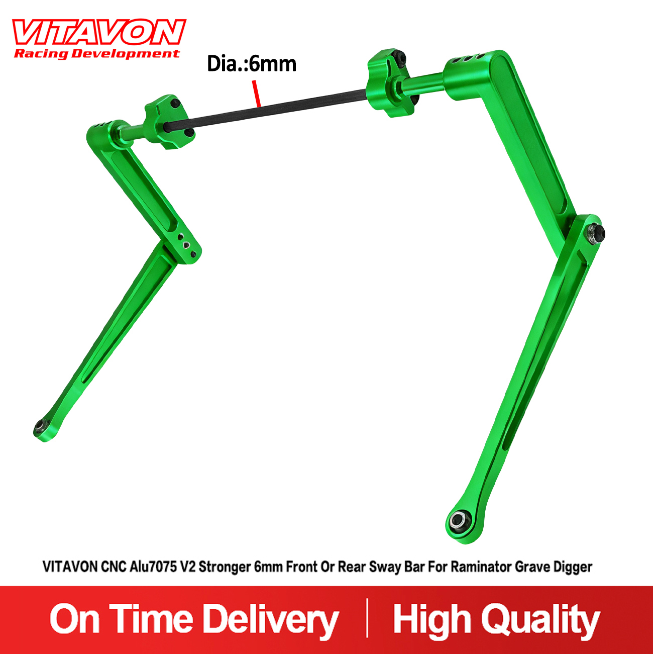 VITAVON CNC Alu7075 V2 Stronger 6mm Front Or Rear Sway Bar For Raminator Grave Digger 1/5
