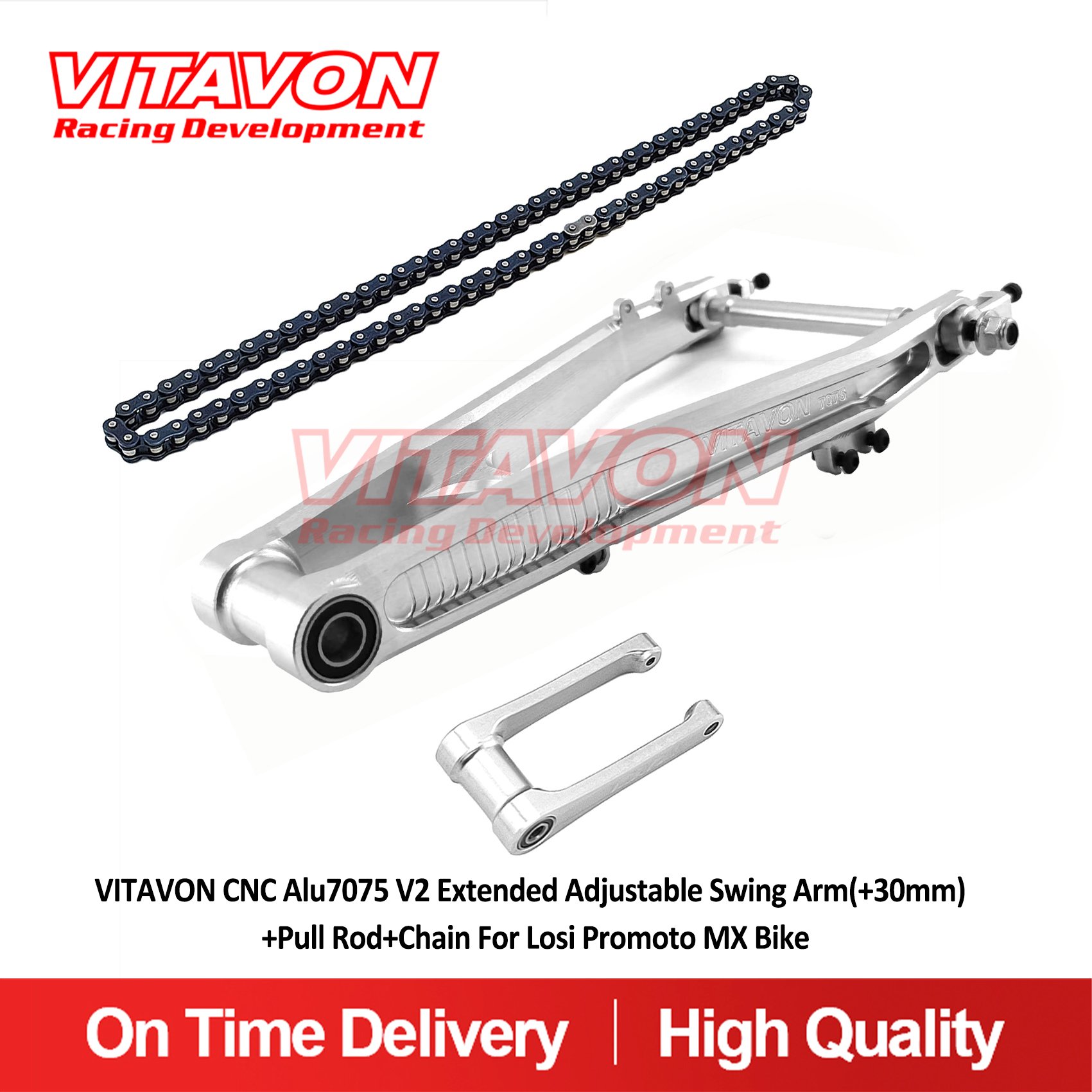 VITAVON CNC Alu7075 V2 Extended Adjustable Swing Arm(+30mm)+Pull Rod+Chain For Losi Promoto MX Bike