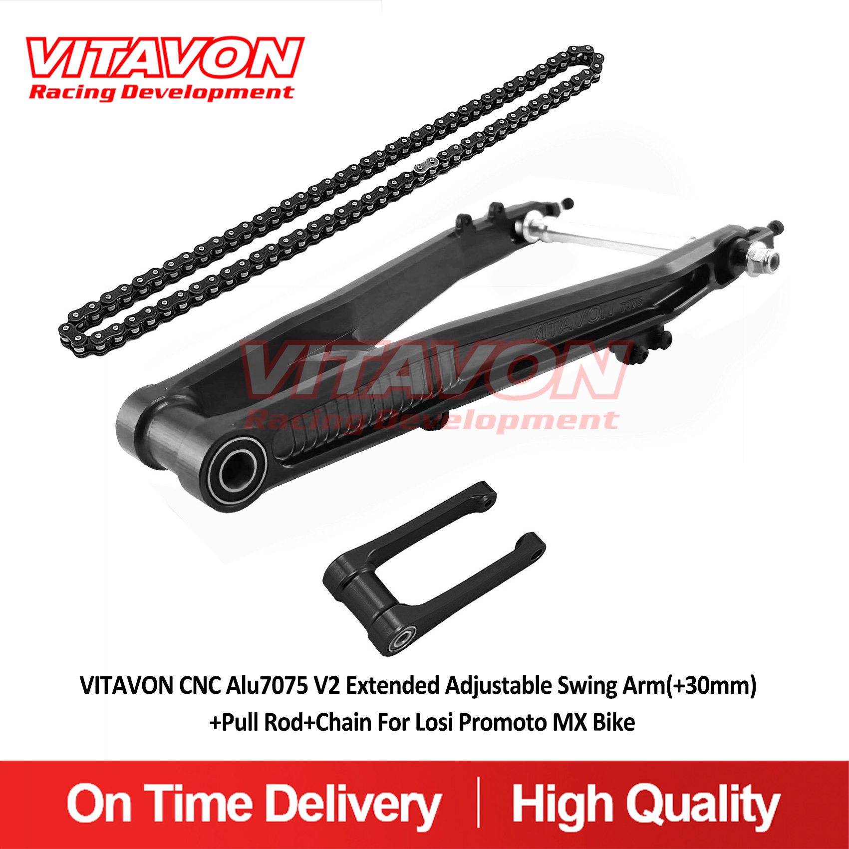 VITAVON CNC Alu7075 V2 Extended Adjustable Swing Arm(+30mm)+Pull Rod+Chain For Losi Promoto MX Bike