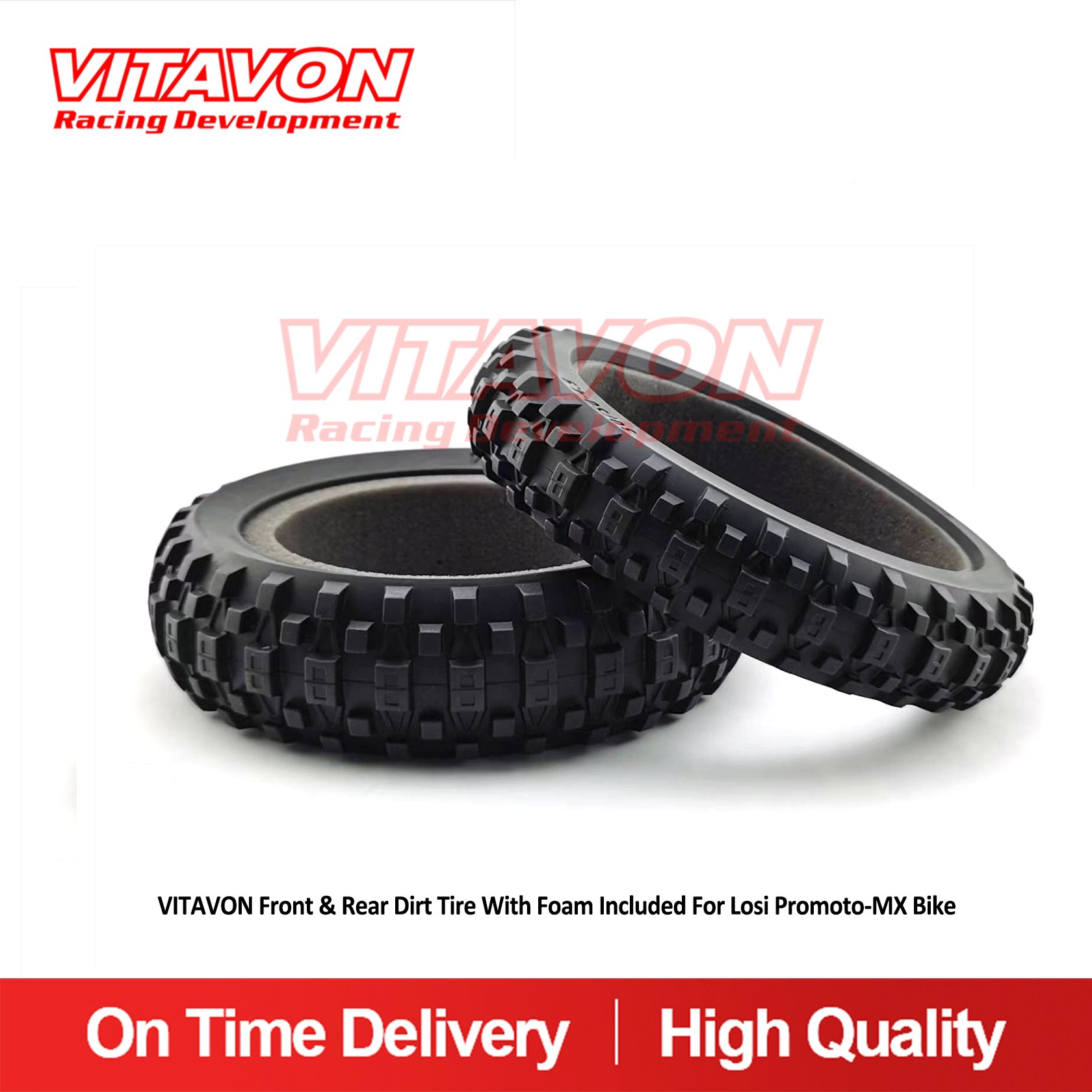 VITAVON Front & Rear Dirt Tire With Foam Included For Losi Promoto-MX Bike LOS46008 LOS46009
