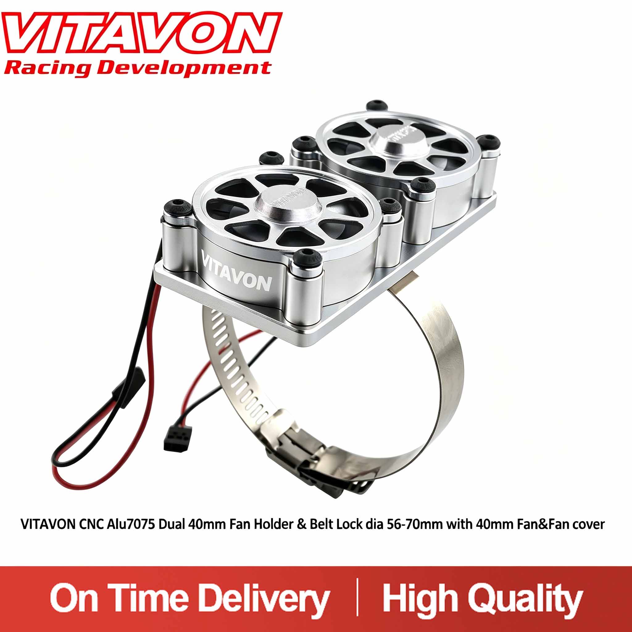 VITAVON CNC Alu7075 Dual 40mm Fan Holder & Belt Lock dia 56-70mm