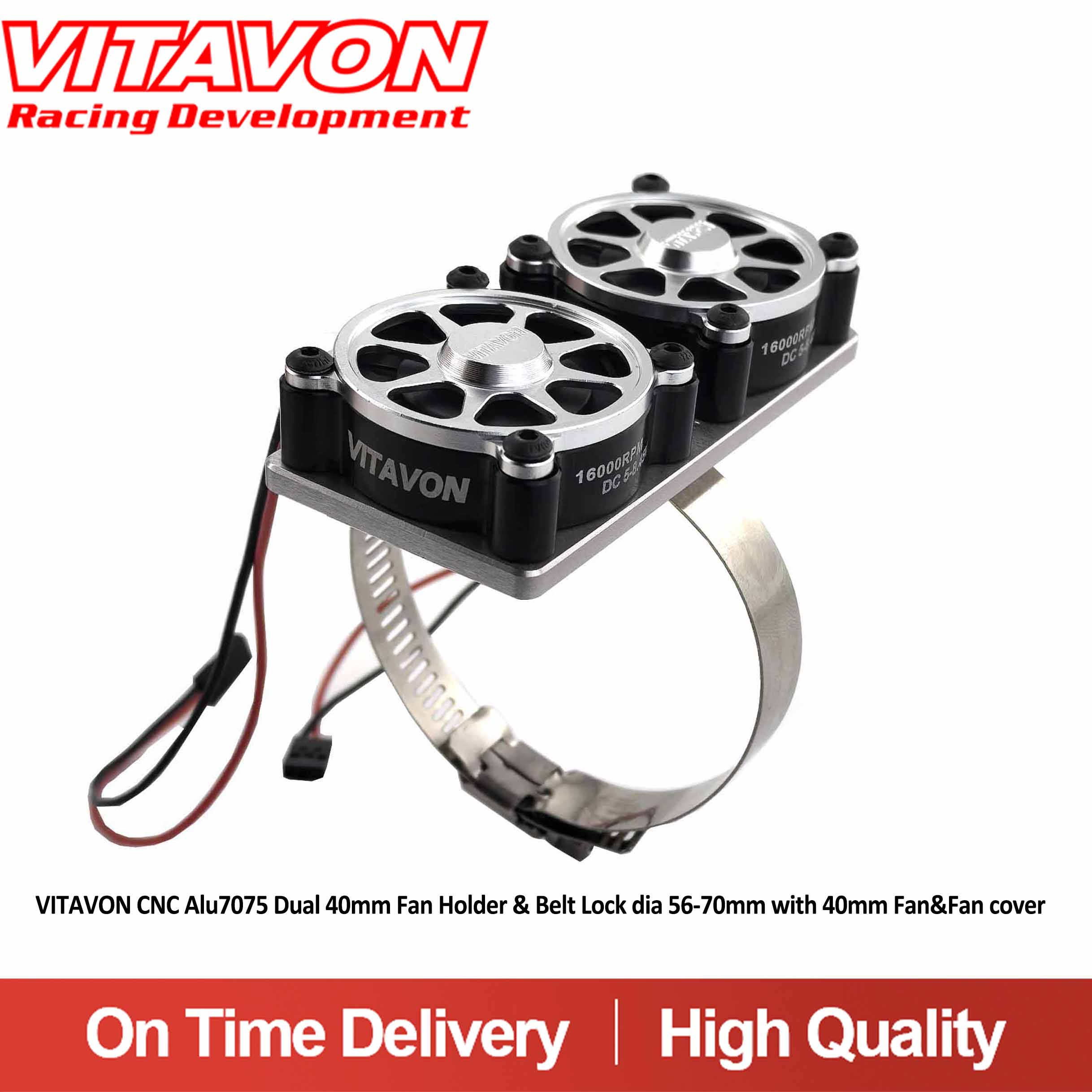 VITAVON CNC Alu7075 Dual 40mm Fan Holder & Belt Lock dia 56-70mm