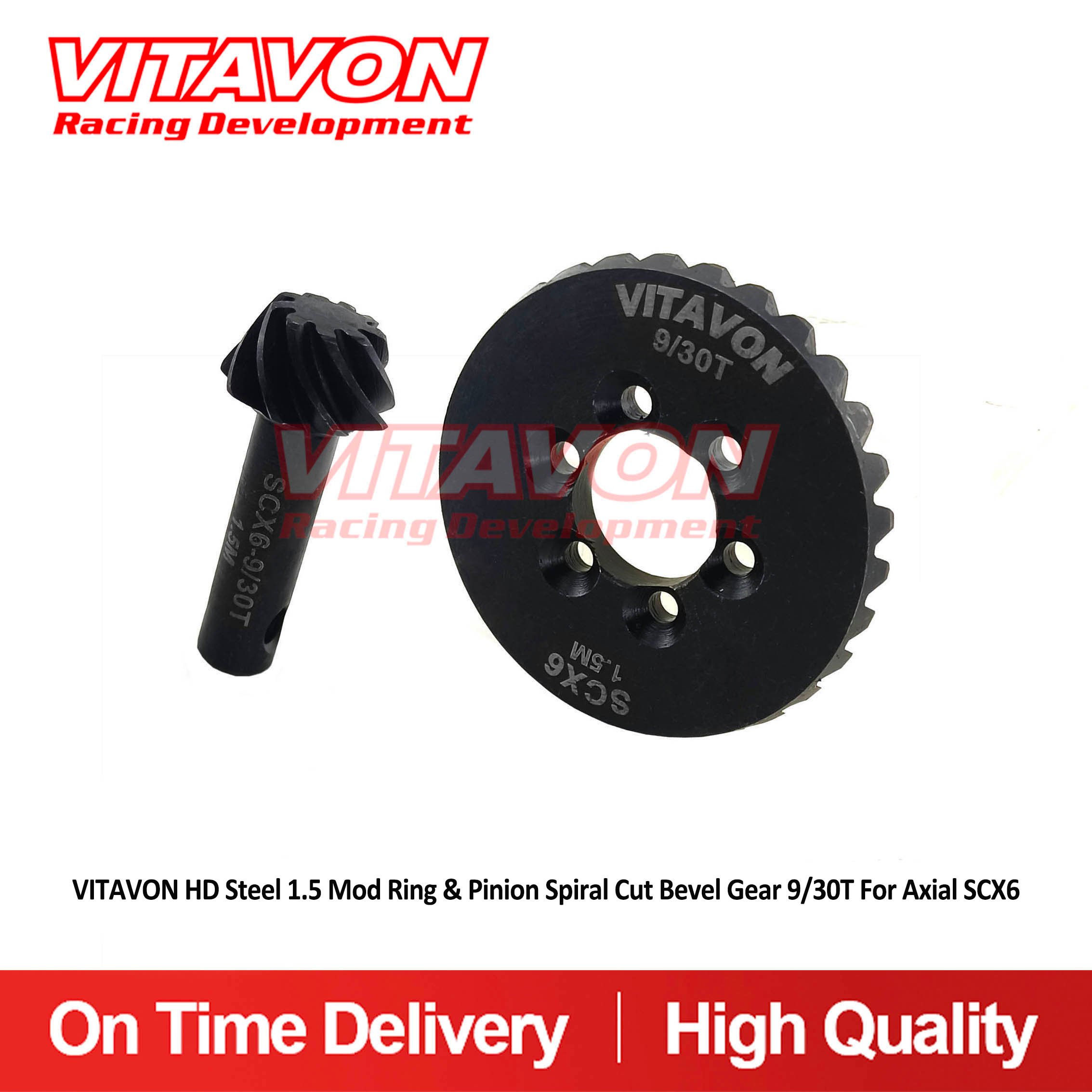 VITAVON HD Steel 1.5 Mod Ring & Pinion Spiral Cut Bevel Gear 9/30T For Axial SCX6