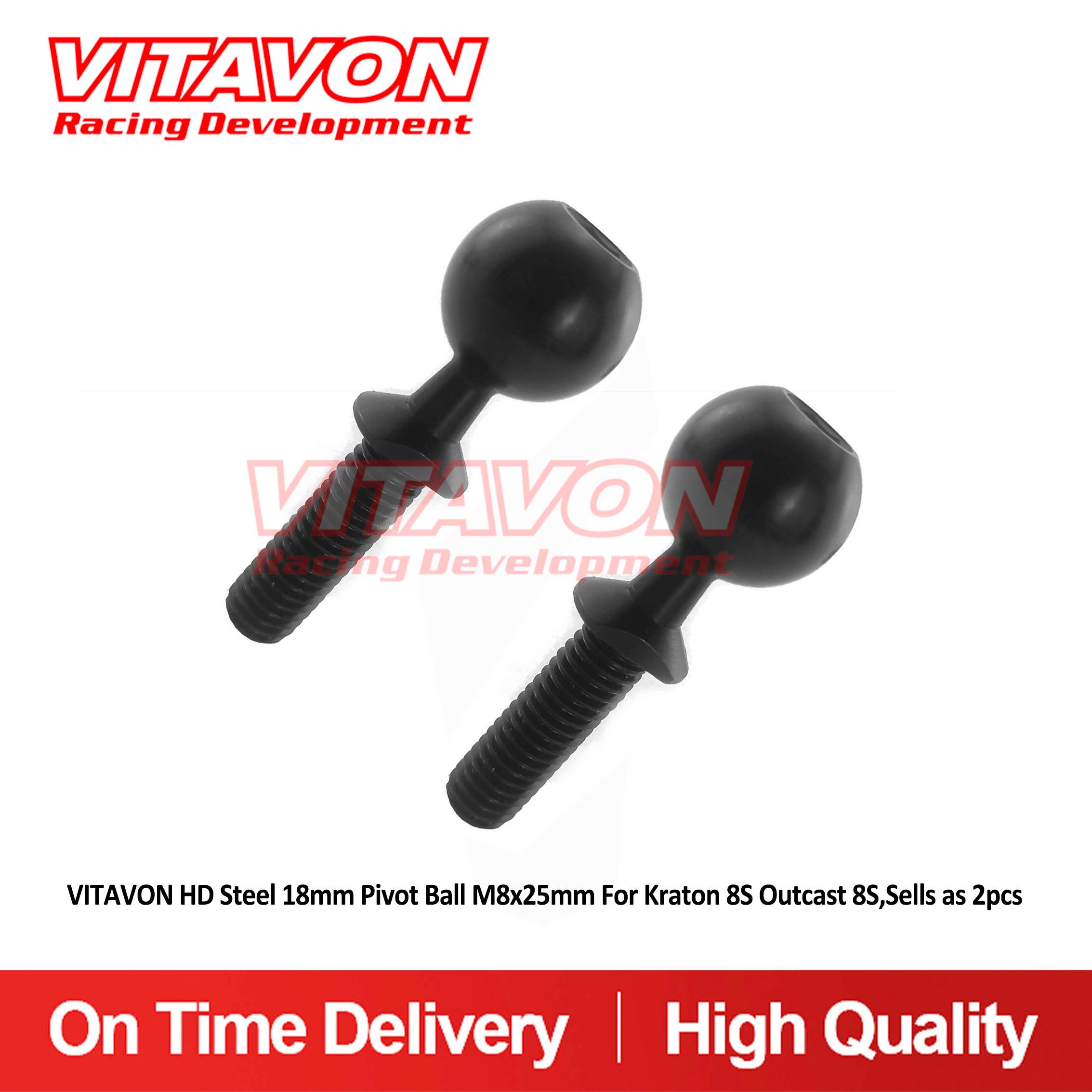 VITAVON HD Steel 18mm Pivot Ball M8x25mm For Arrma Kraton 8S Outcast 8s,Sells as 2pcs
