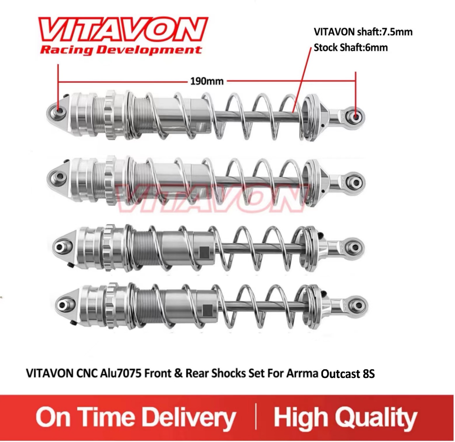 VITAVON CNC Alu7075 Front & Rear Shocks Set For Arrma Outcast 8S