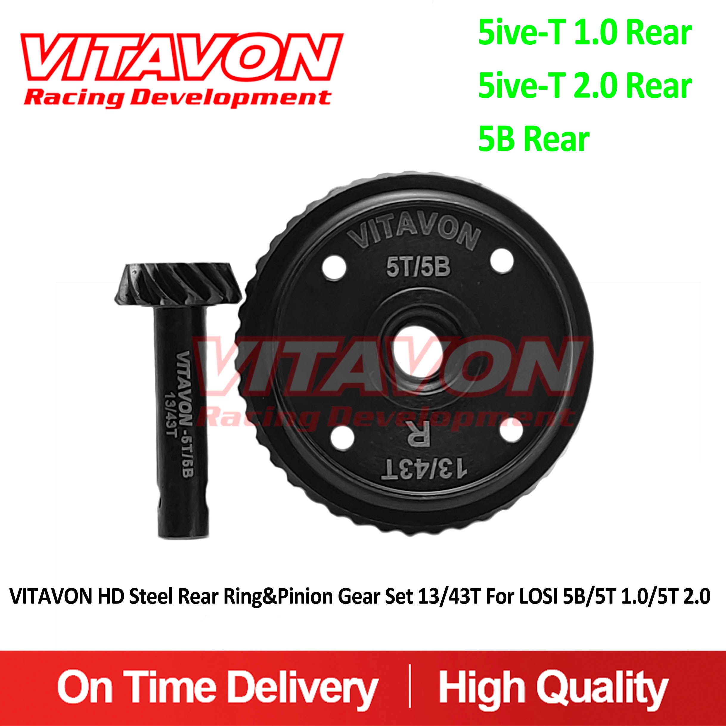 VITAVON HD Steel Rear Ring&Pinion Gear Set 13/43T For LOSI 5B/5T 1.0/5T 2.0/5T E 3.0