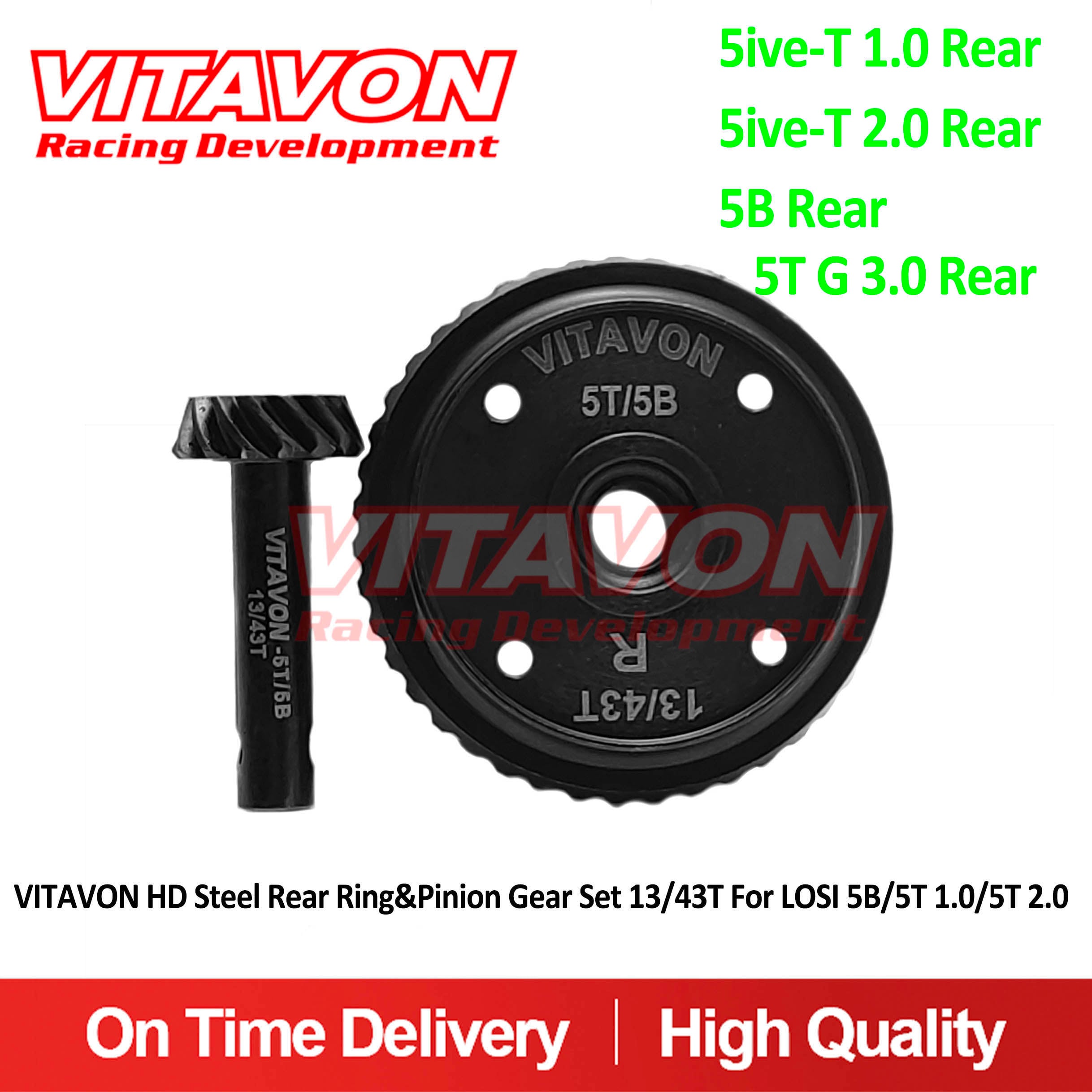 VITAVON HD Steel Rear Ring&Pinion Gear Set 13/43T For LOSI 5B/5T 1.0/5T 2.0/5T G 3.0,NOT for 5T E 3.0