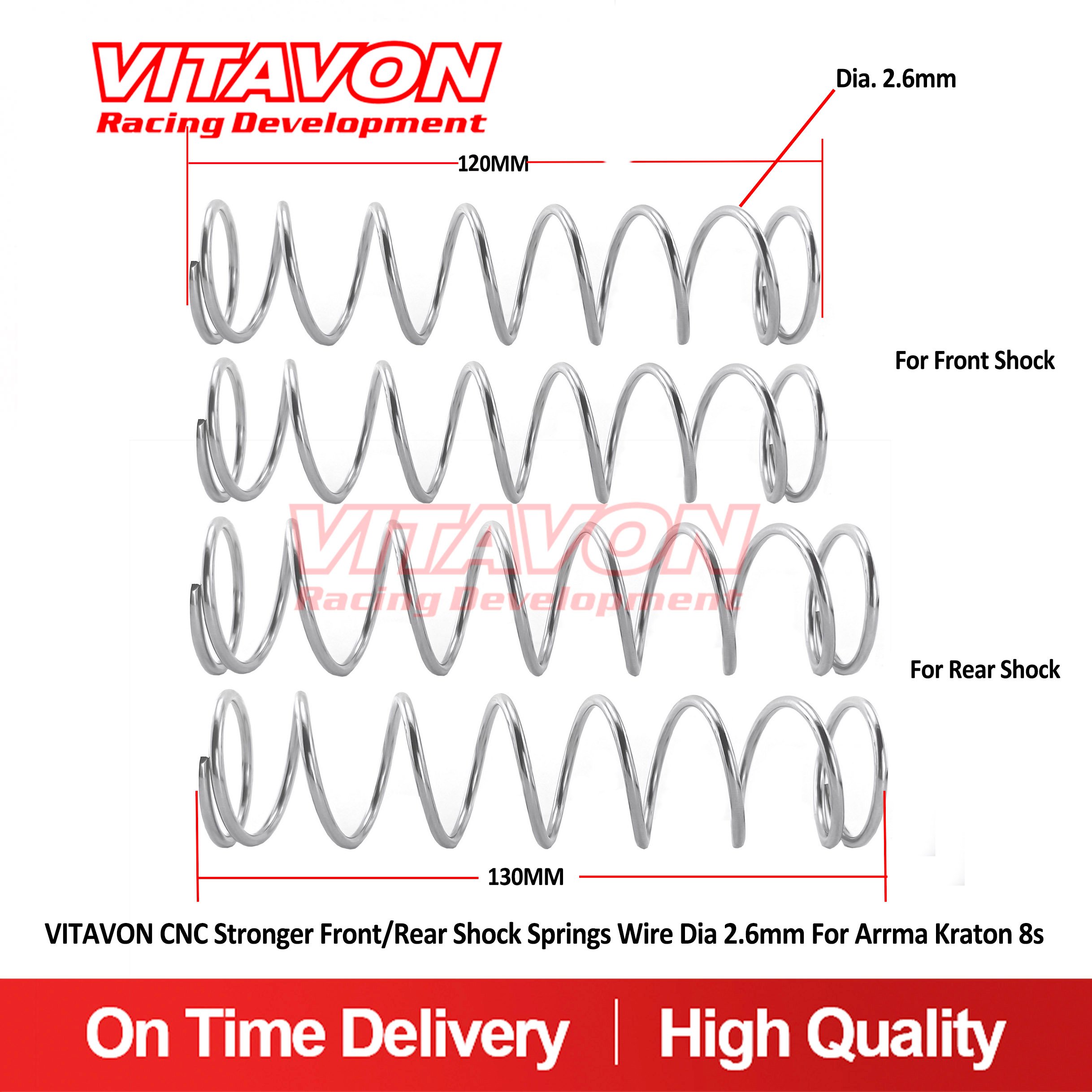 VITAVON CNC Stronger Front/Rear shock Springs Wire Dia 2.6mm For Arrma Kraton 8s