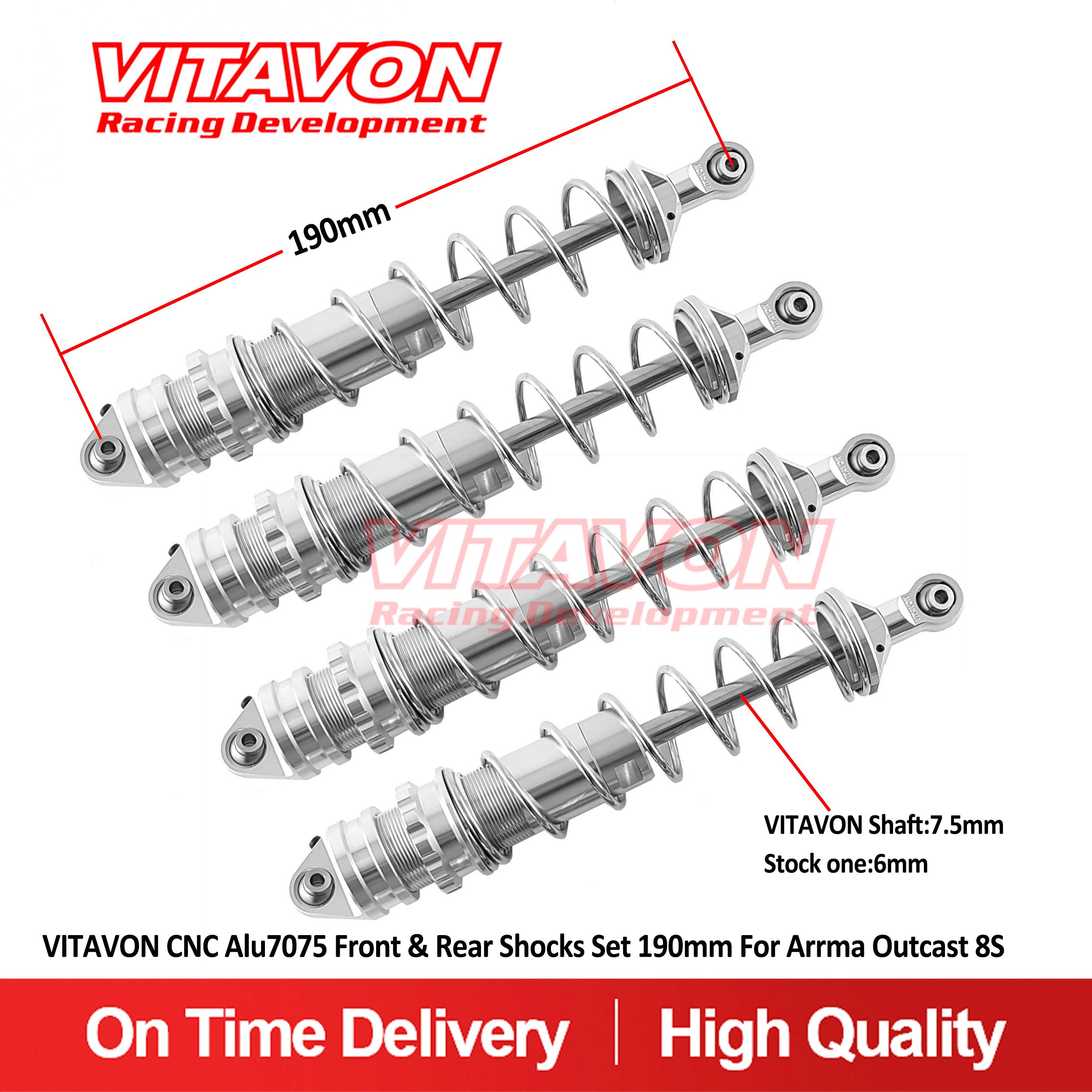 VITAVON CNC Alu7075 Front & Rear Shocks Set 190mm For Arrma Outcast 8S