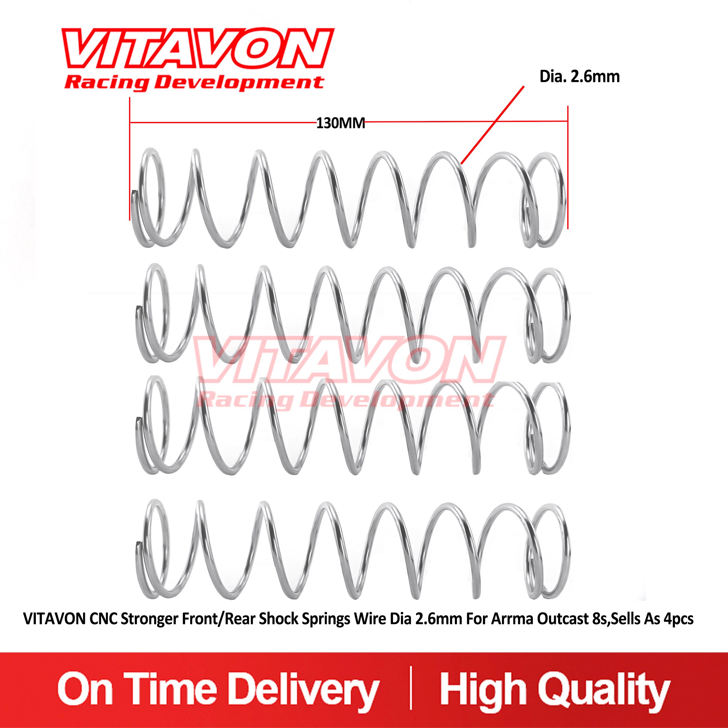 VITAVON CNC Stronger Front/Rear shock Springs Wire Dia 2.6mm For Arrma Outcast 8s,sells as 4pcs