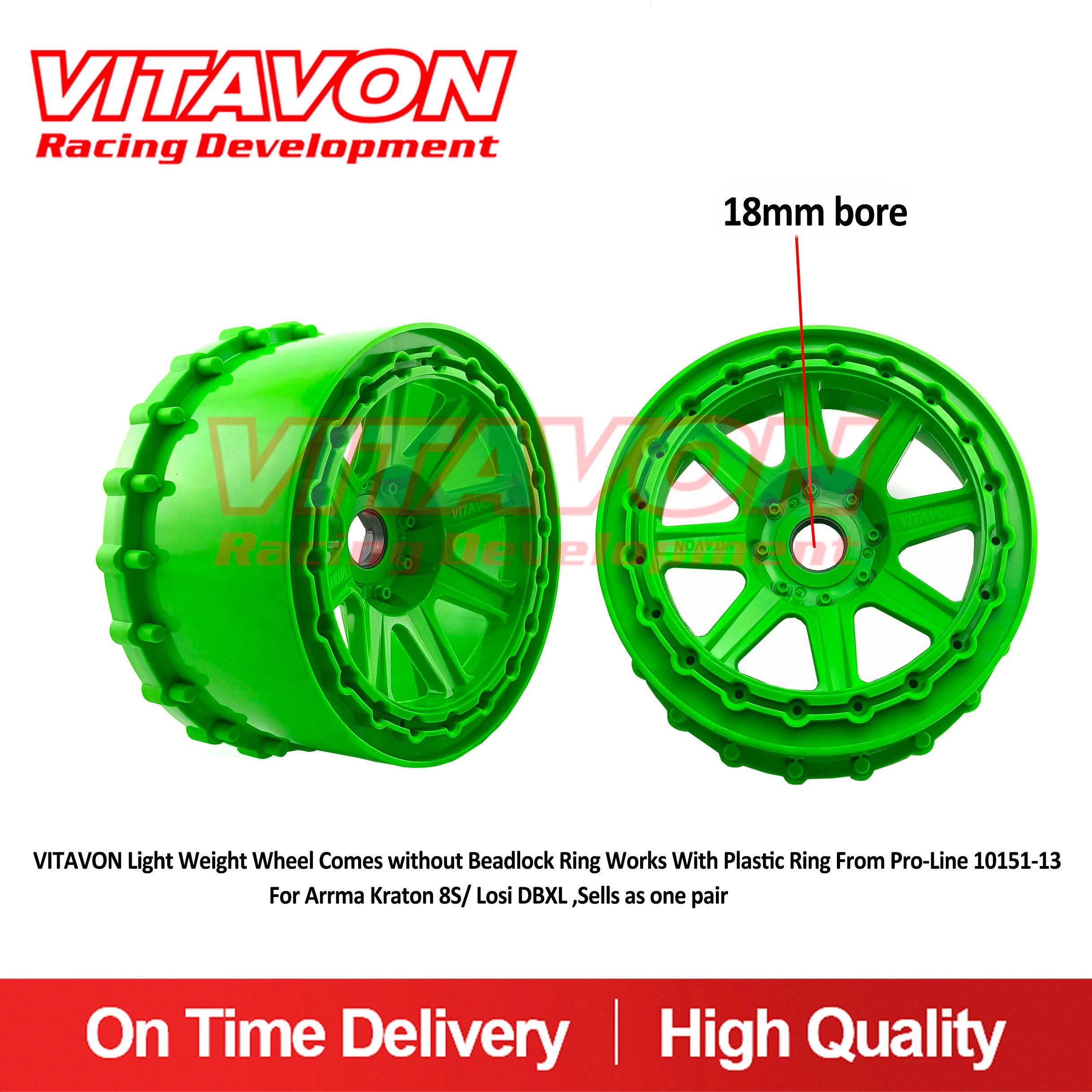 VITAVON Light Weight Wheel Comes without Beadlock Ring Works With Plastic Ring From Pro-Line 10151-13 For Arrma Kraton 8S/ Losi DBXL ,Sells as one pair