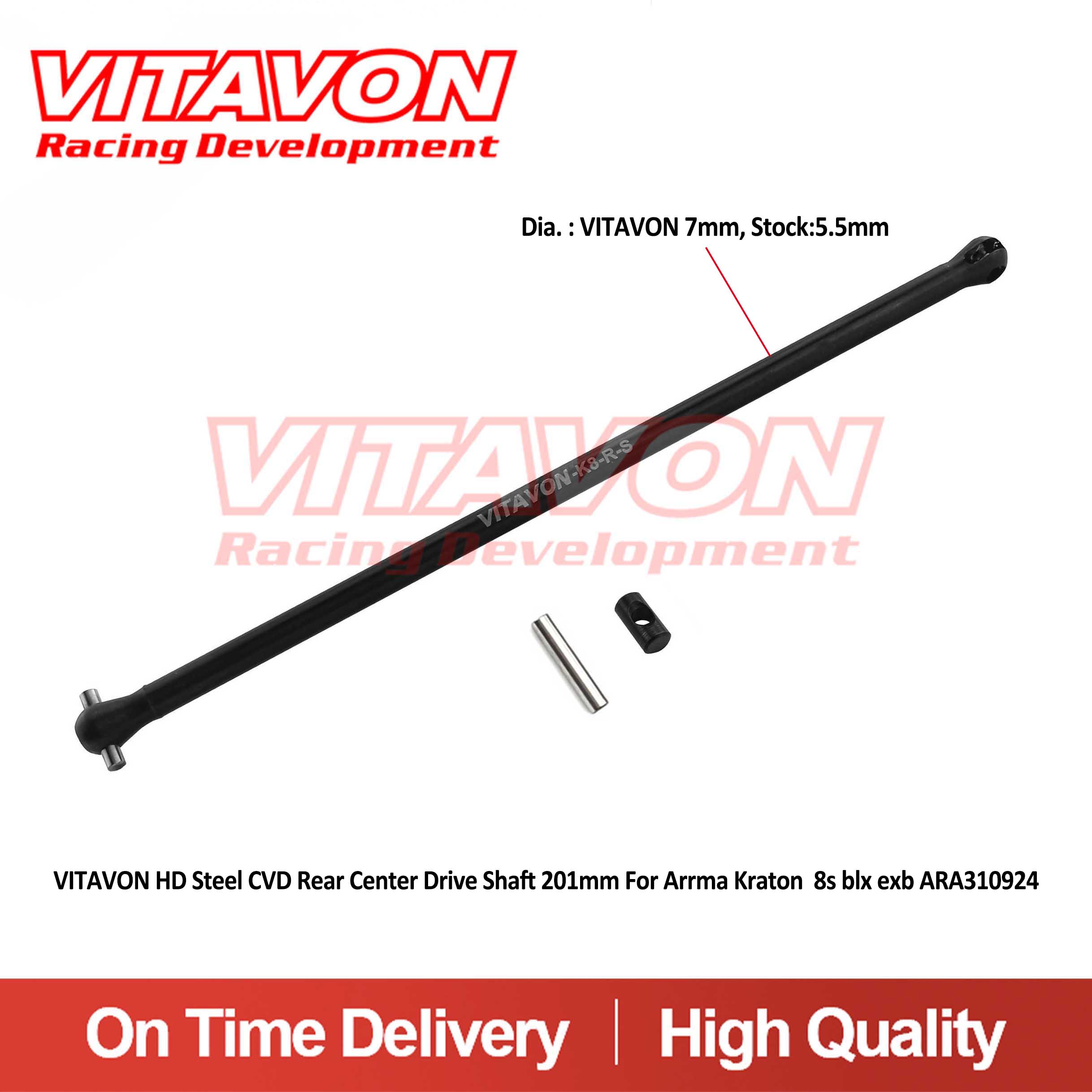 VITAVON HD #45 Steel CVD Rear Center Drive Shaft 201mm For Arrma Kraton 8s blx exb ARA310924