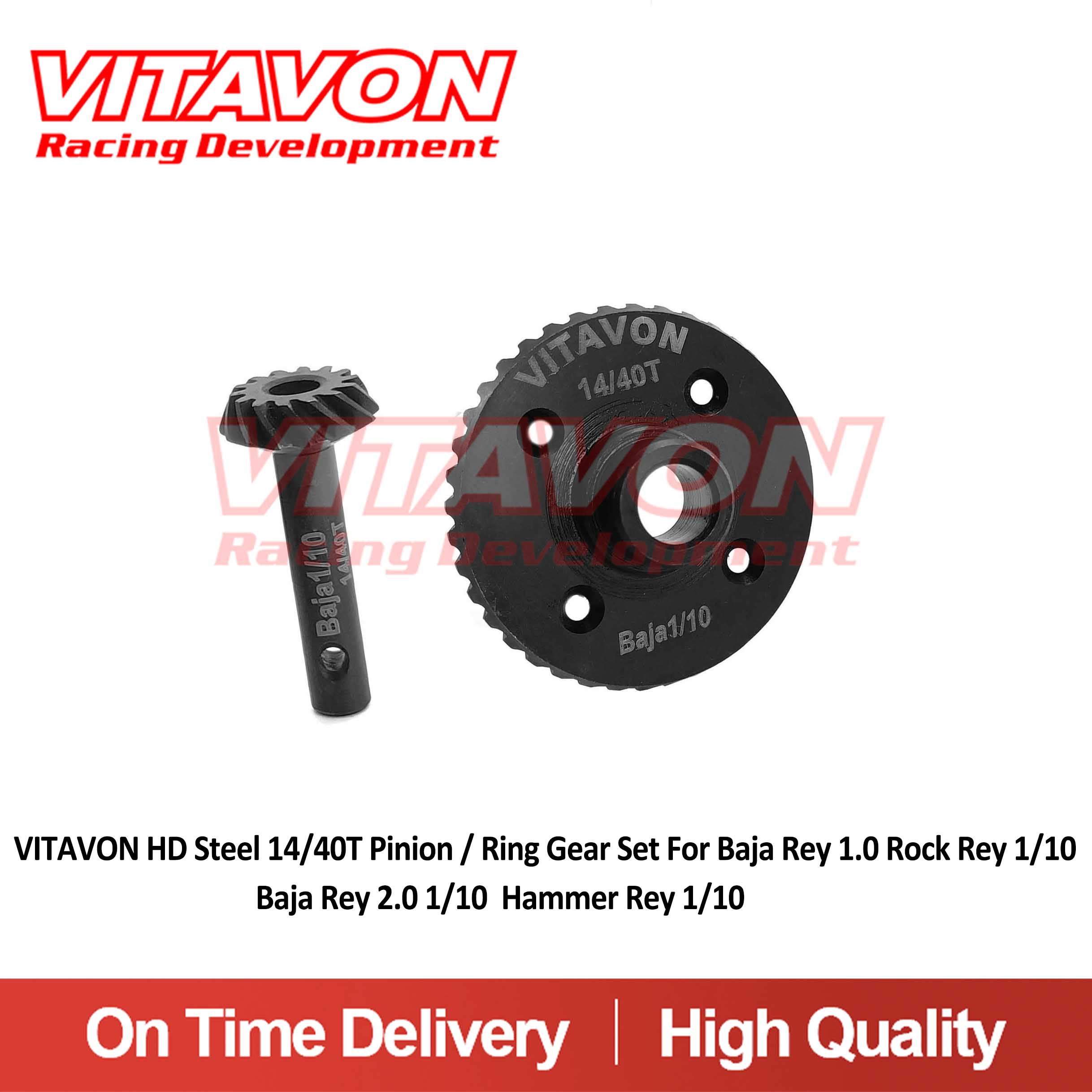 VITAVON HD Steel 14/40T Pinion / Ring Gear Set For Baja Rey 1.0 Rock Rey 1/10 Baja Rey 2.0 1/10  Hammer Rey 1/10 RZR