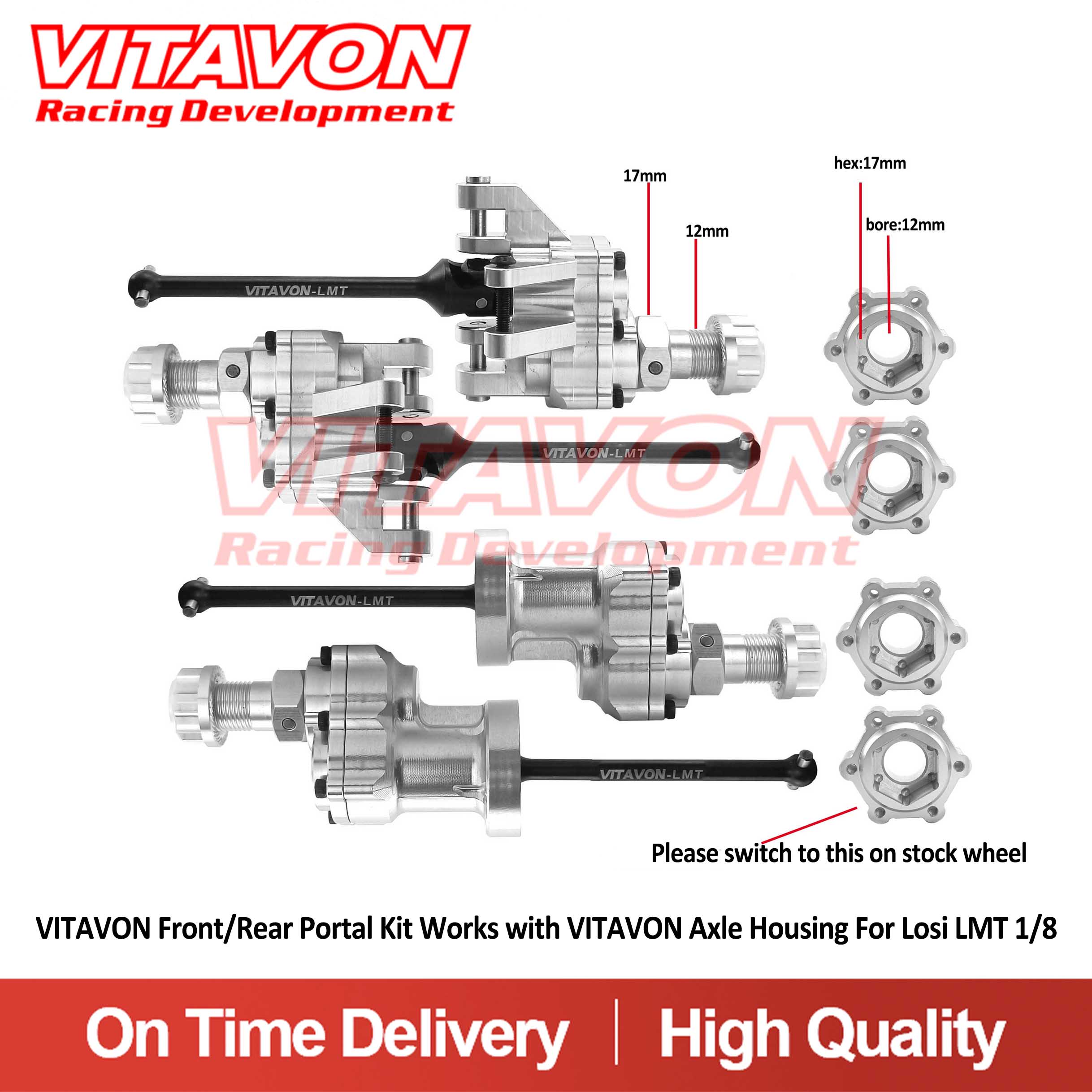 VITAVON LMT Front/Rear Portal Kit Works with VITAVON Axle Housing Only For Losi LMT MEGA MUD TRUCK 1/8