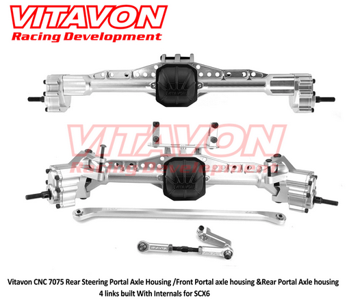 Vitavon CNC 7075 Rear Steering Portal Axle Housing /Front Portal axle housing &Rear Portal Axle housing 4 links built With Internals for SCX6