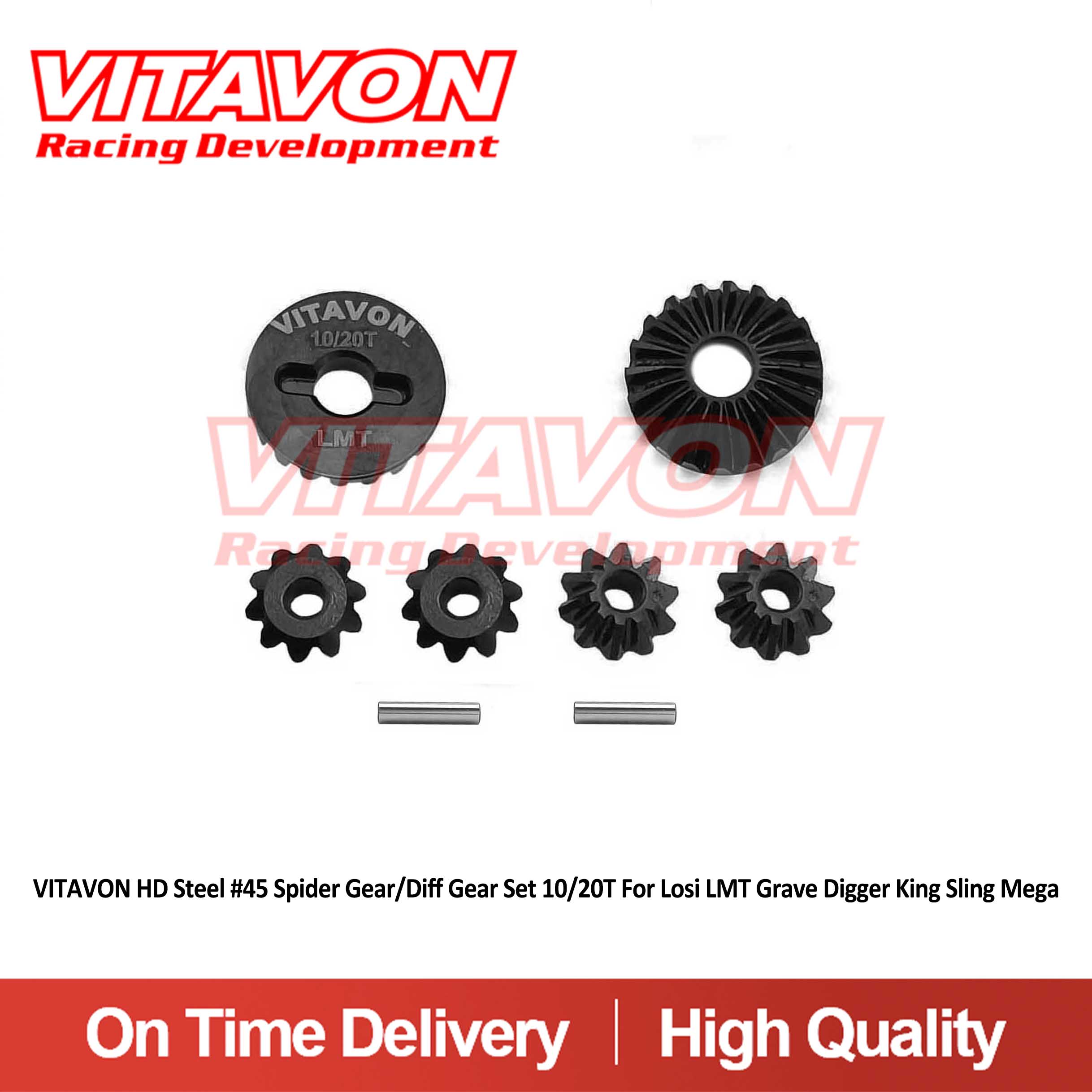 VITAVON HD Steel #45 Spider Gear/Diff Gear Set 10/20T For Losi LMT Grave Digger King Sling Mega LOS242037