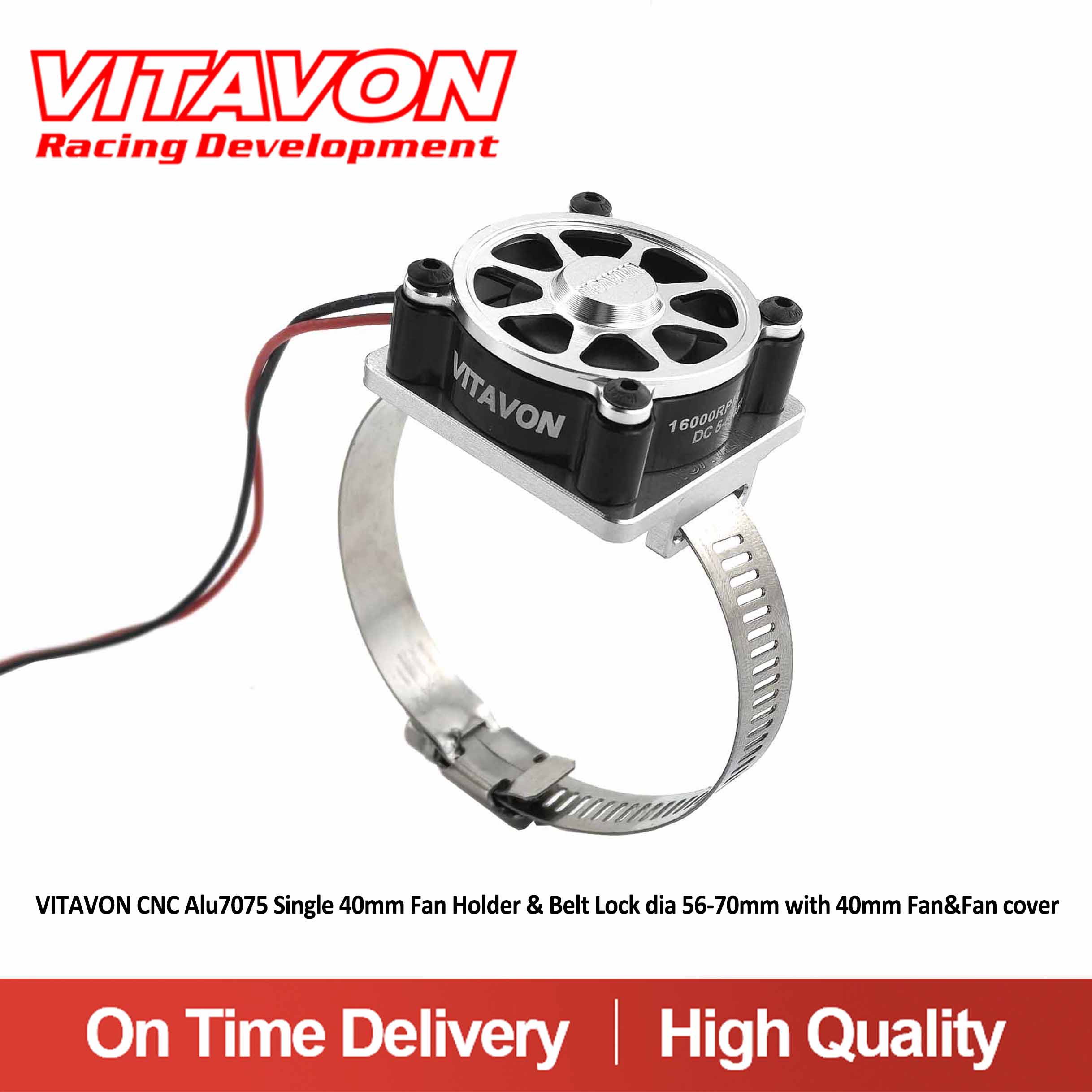 VITAVON CNC Alu7075 Single 40mm Fan Holder & Belt Lock dia 56-70mm