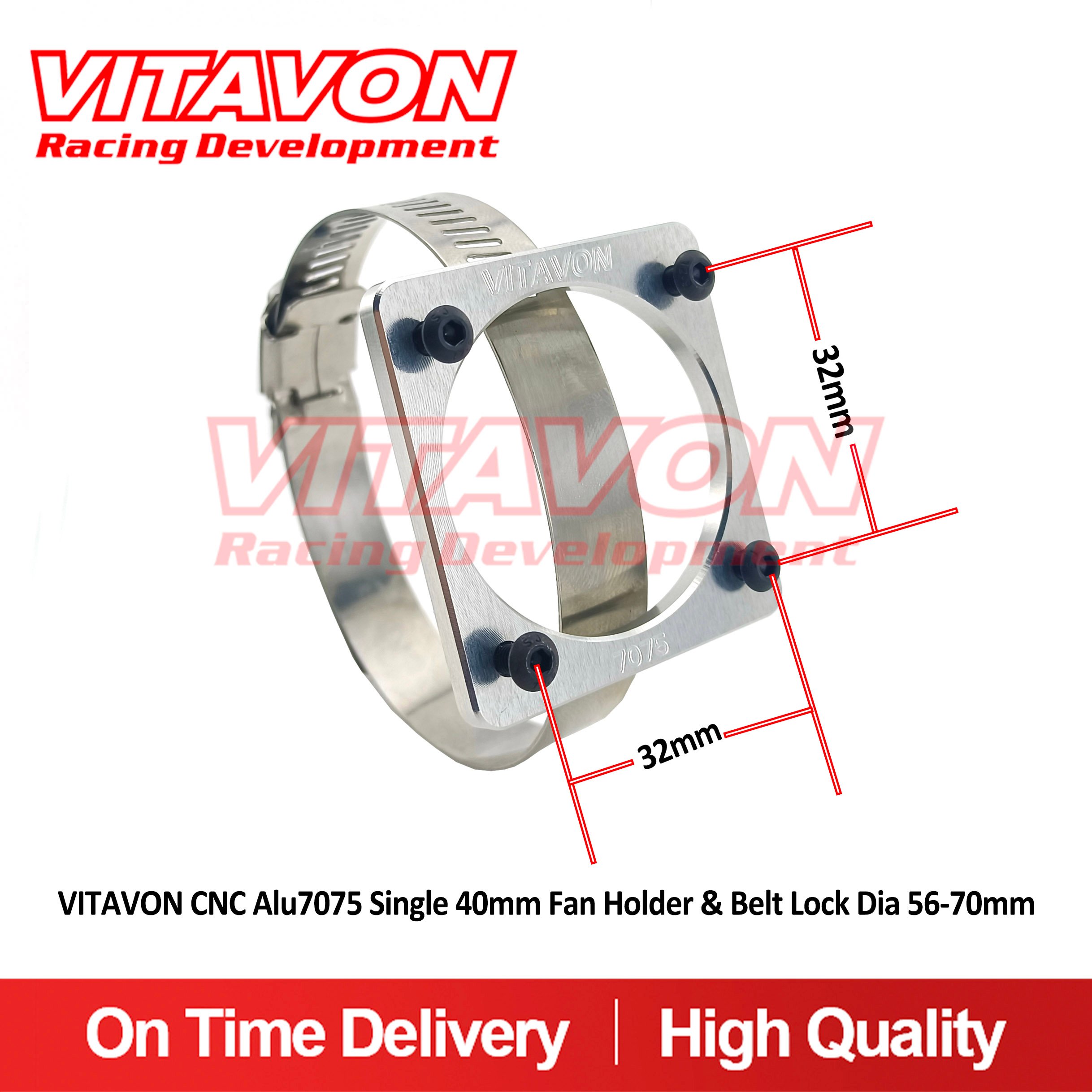 VITAVON CNC Alu7075 Single 40mm Fan Holder & Belt Lock dia 56-70mm