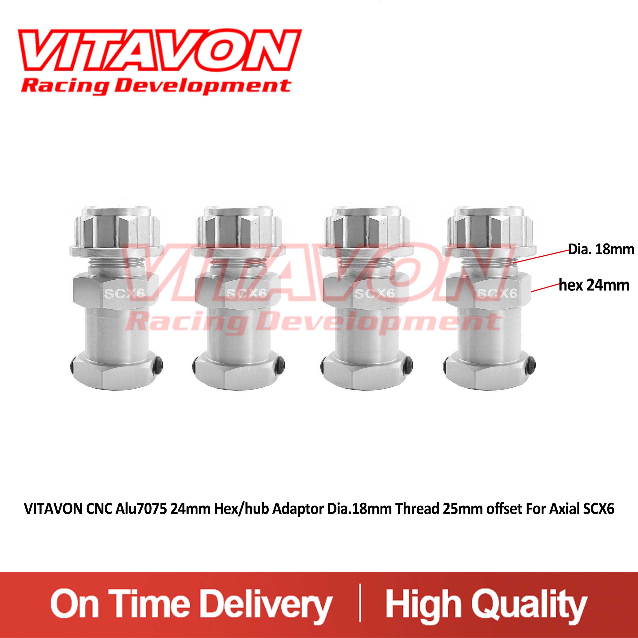 VITAVON CNC Alu7075 24mm Hex/hub Adaptor Dia.18mm Thread 25mm offset For Axial SCX6