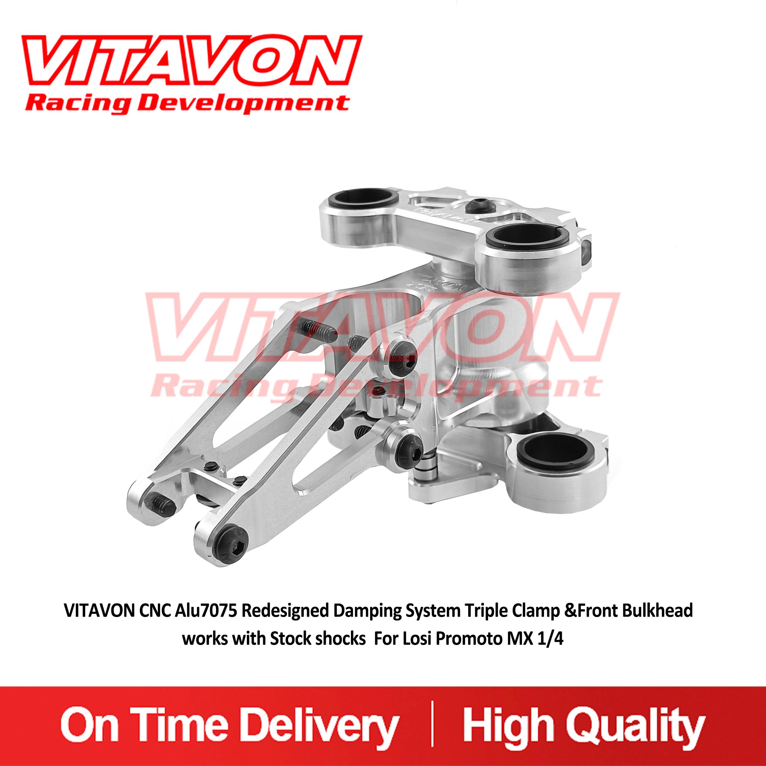 VITAVON CNC Alu7075 Redesigned Damping System Triple Clamp &Front Bulkhead works with Stock shocks For Losi Promoto MX 1/4