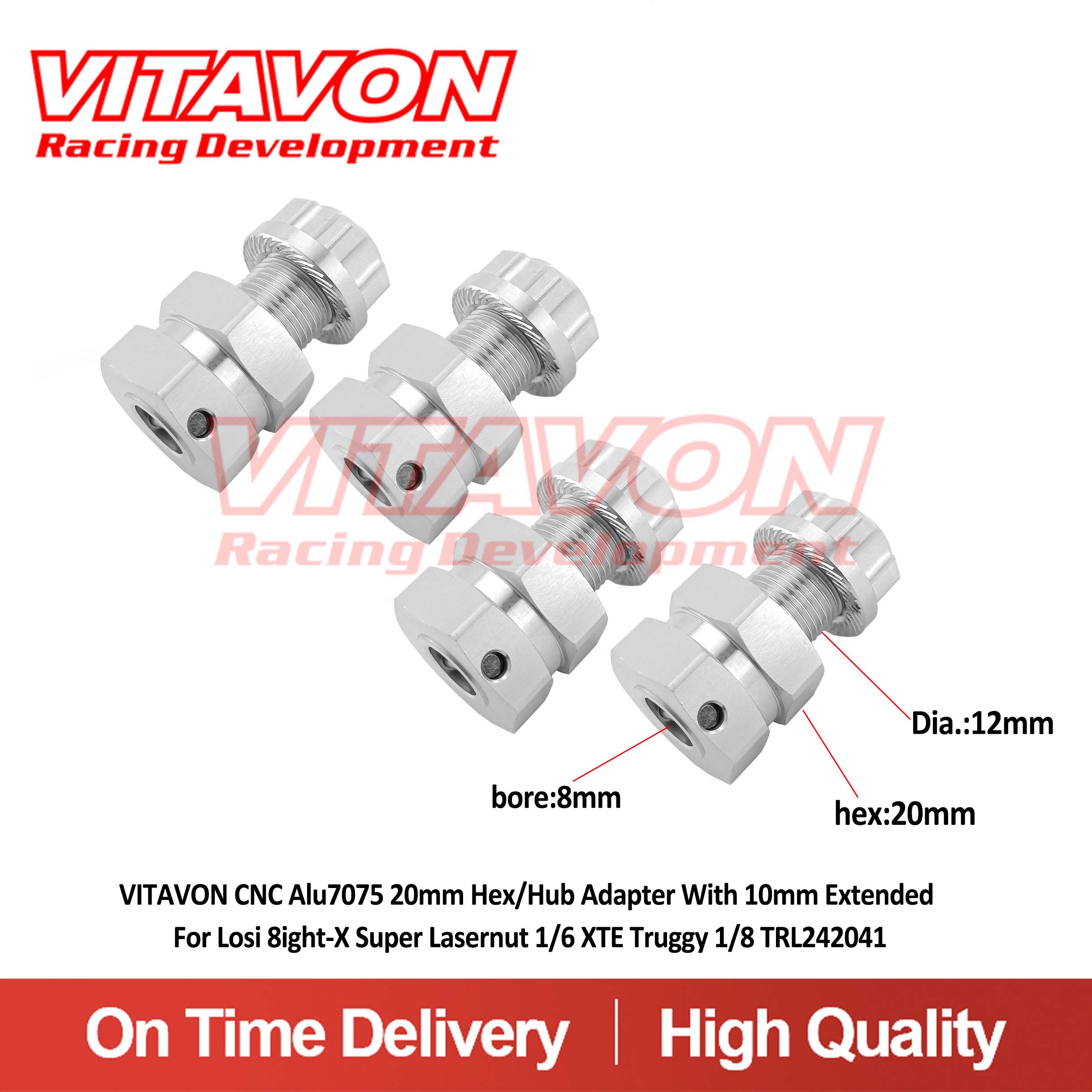 VITAVON CNC Alu7075 20mm Hex/Hub Adapter With 10mm Extended For Losi 8ight-X Super Lasernut 1/6 XTE Truggy 1/8 TRL242041