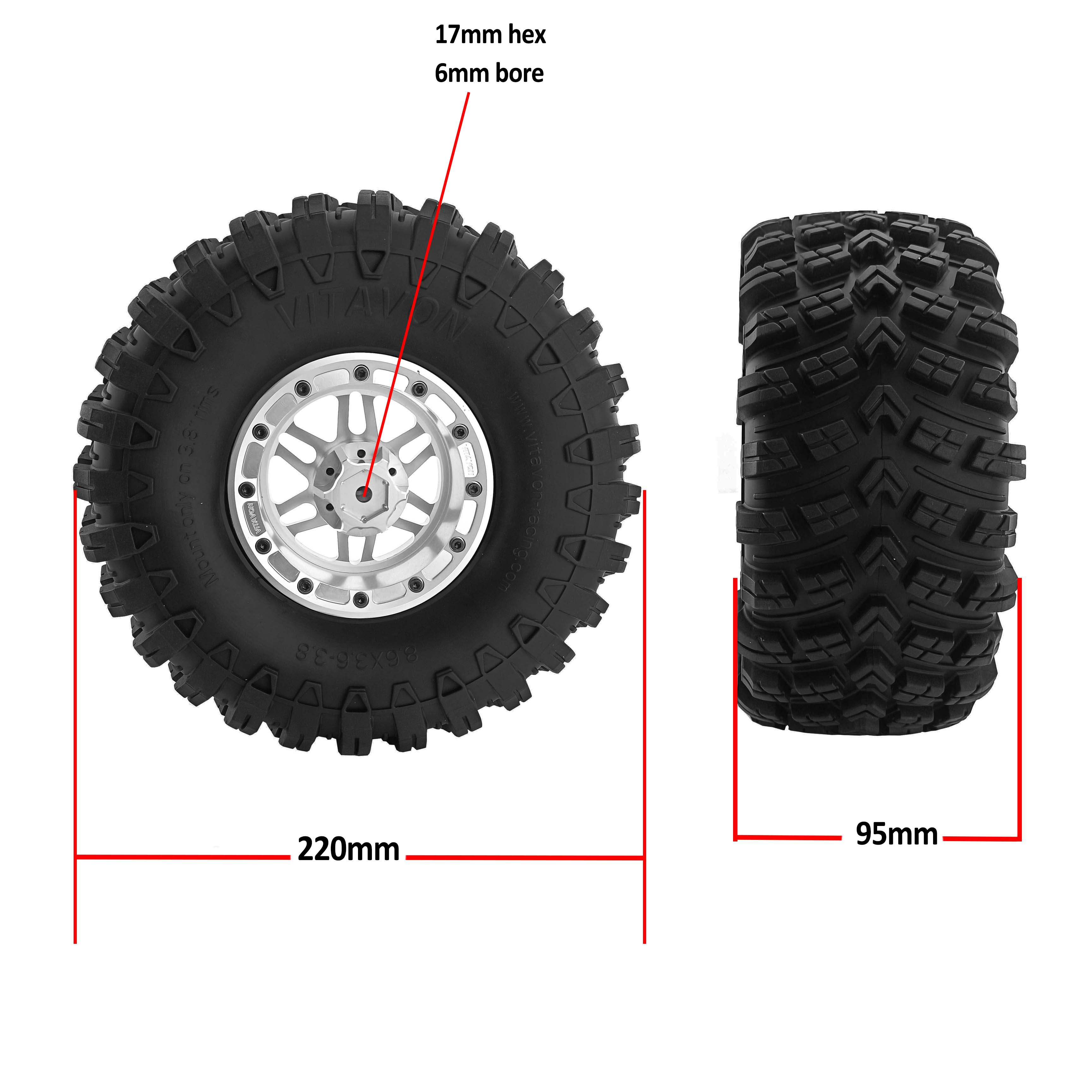 VITAVON Aluminum 3.8 Beadlock Wheel with 3.8 Tire For VITAVON SCX6 Bouncer Kit