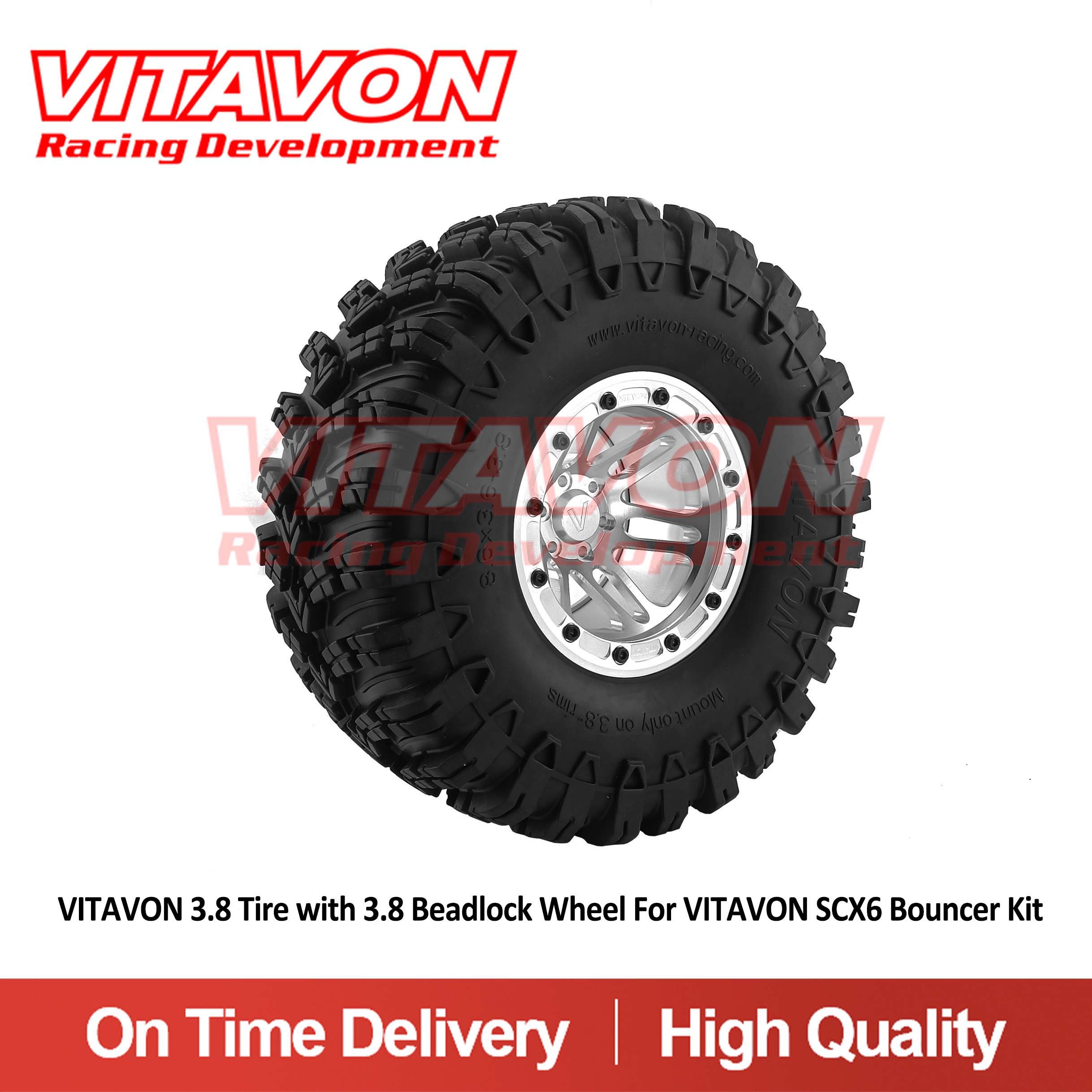 VITAVON Aluminum 3.8 Beadlock Wheel with 3.8 Tire For VITAVON SCX6 Bouncer Kit