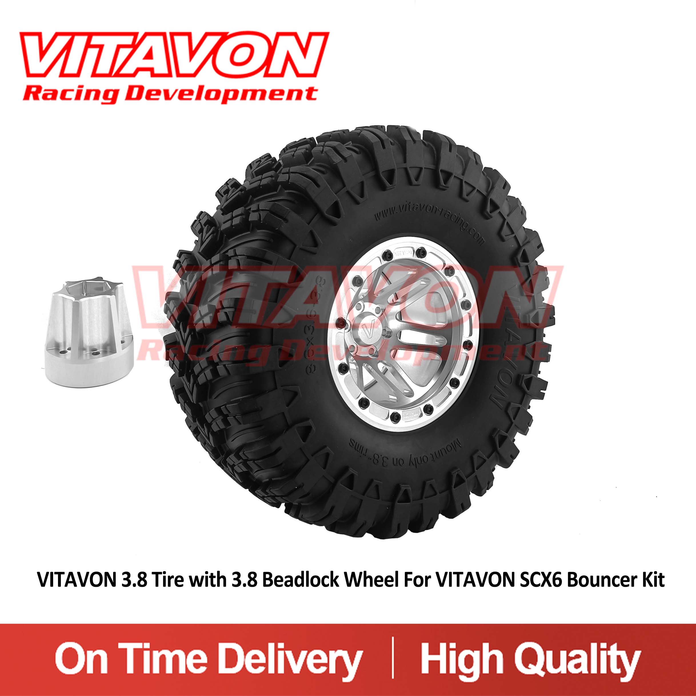 VITAVON Aluminum 3.8 Beadlock Wheel with 3.8 Tire For VITAVON SCX6 Bouncer Kit