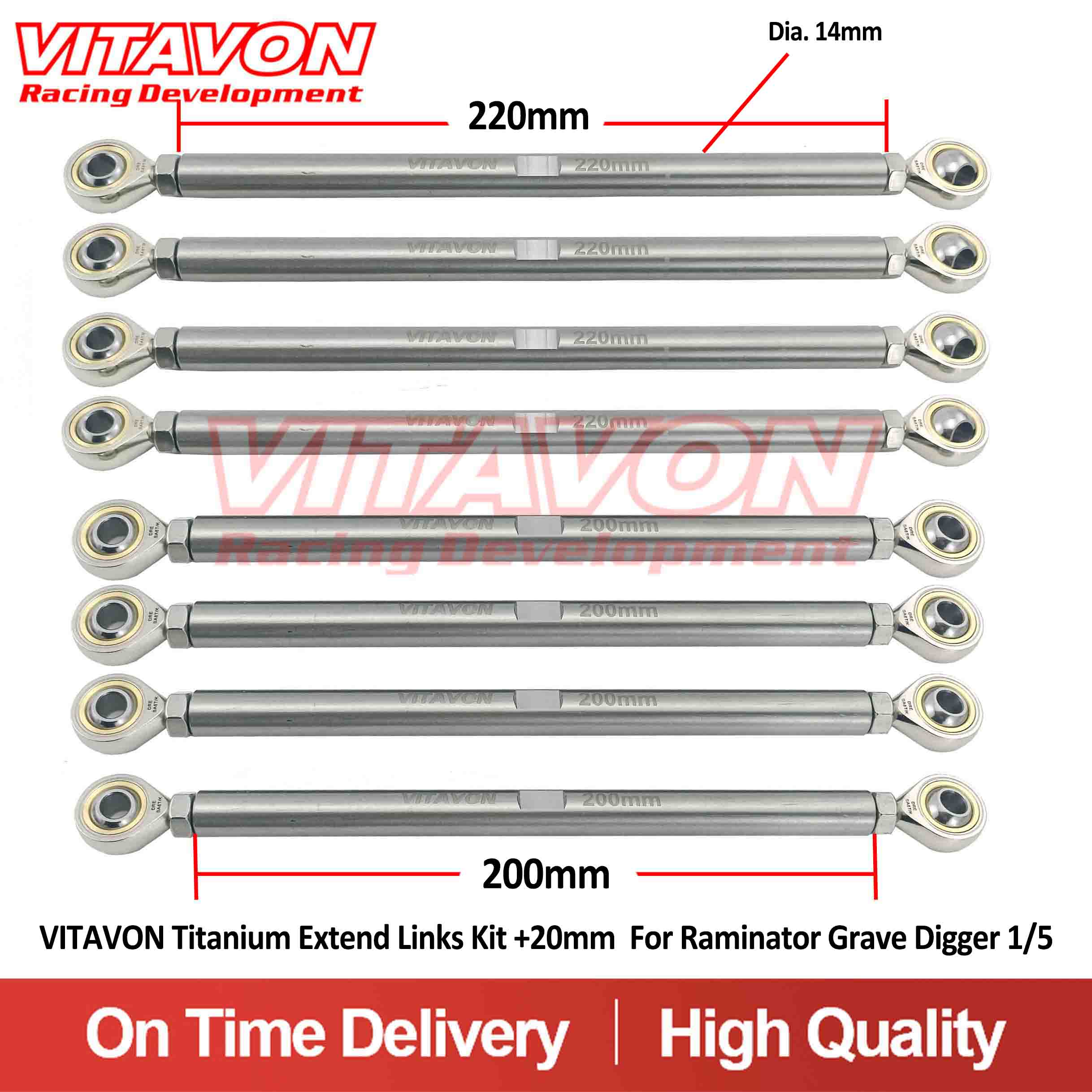 VITAVON Titanium Extend Links Kit +20mm  For Raminator Grave Digger 1/5