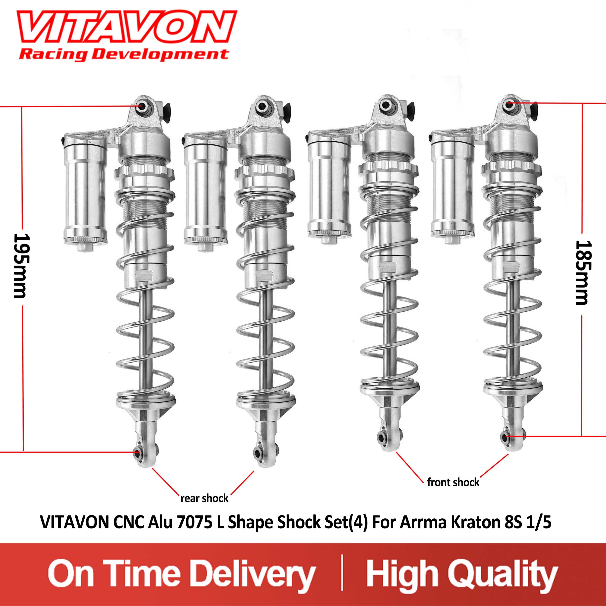 VITAVON CNC Alu 7075 L Shape Front&Rear Shock Set(4) For Arrma Kraton 8S 1/5