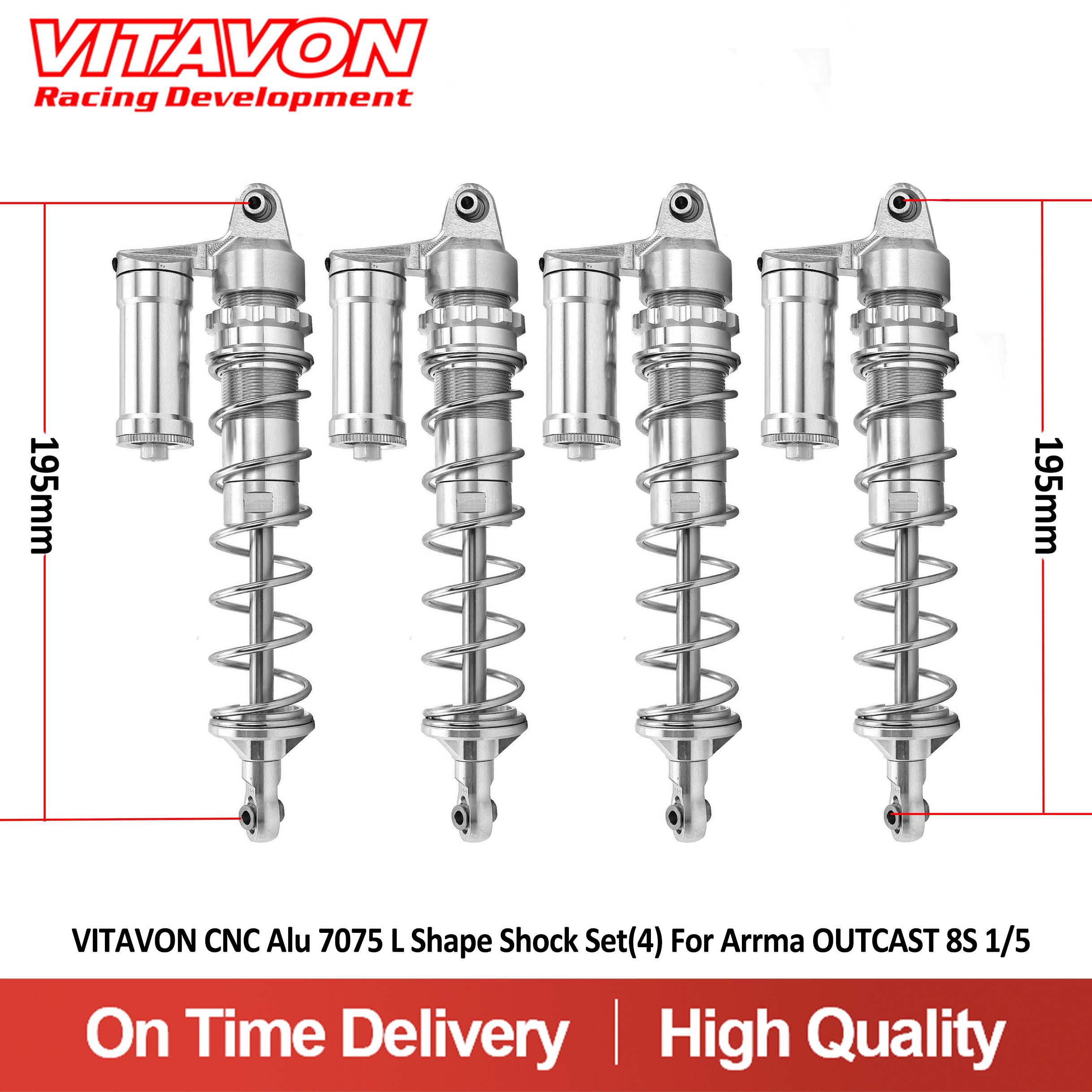 VITAVON CNC Alu 7075 L Shape Front&Rear Shock Set(4) For Arrma Outcast 8S 1/5