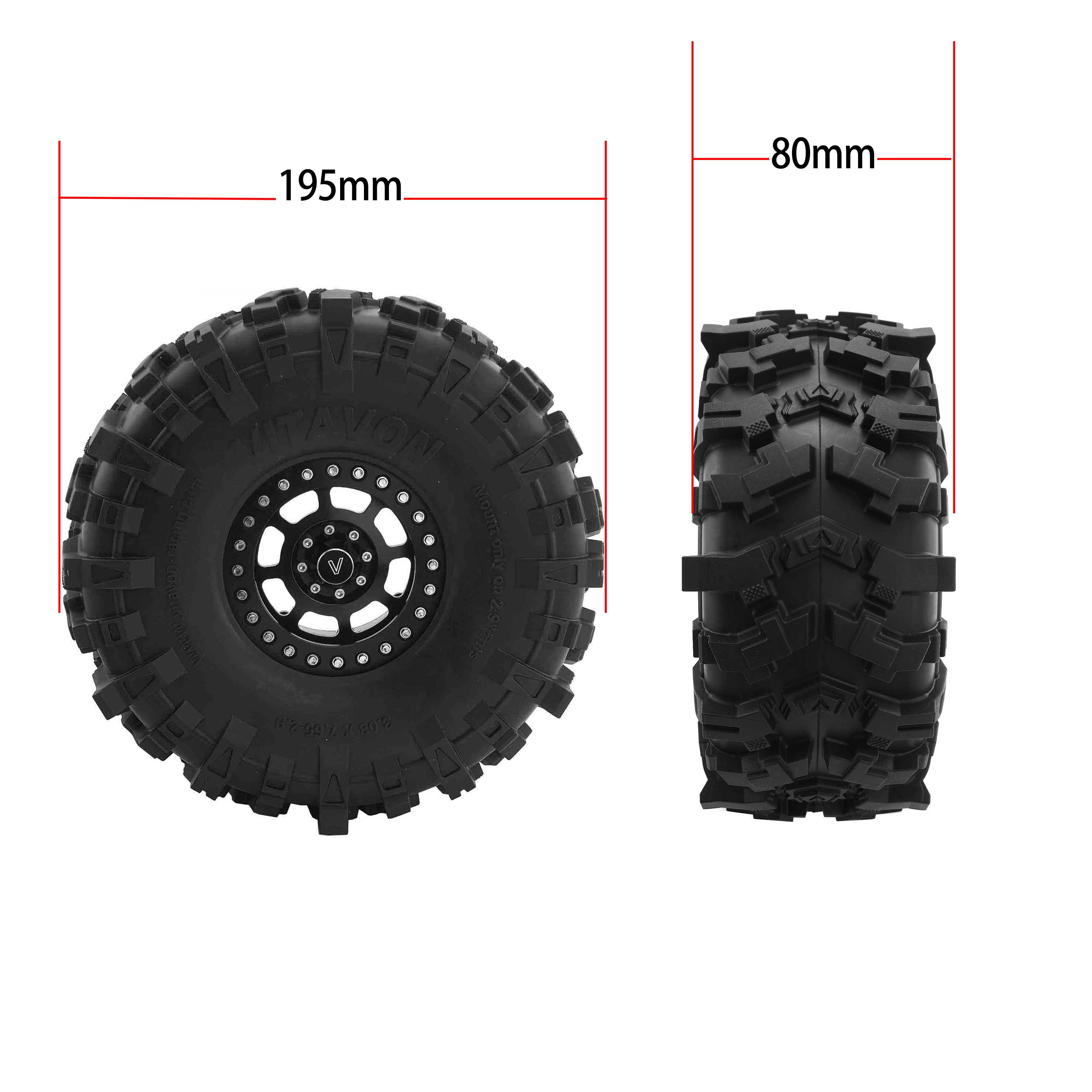 VITAVON Aluminum 2.9 Beadlock Wheel with 2.9 Tire For Axial SCX6,Sells as a Pair