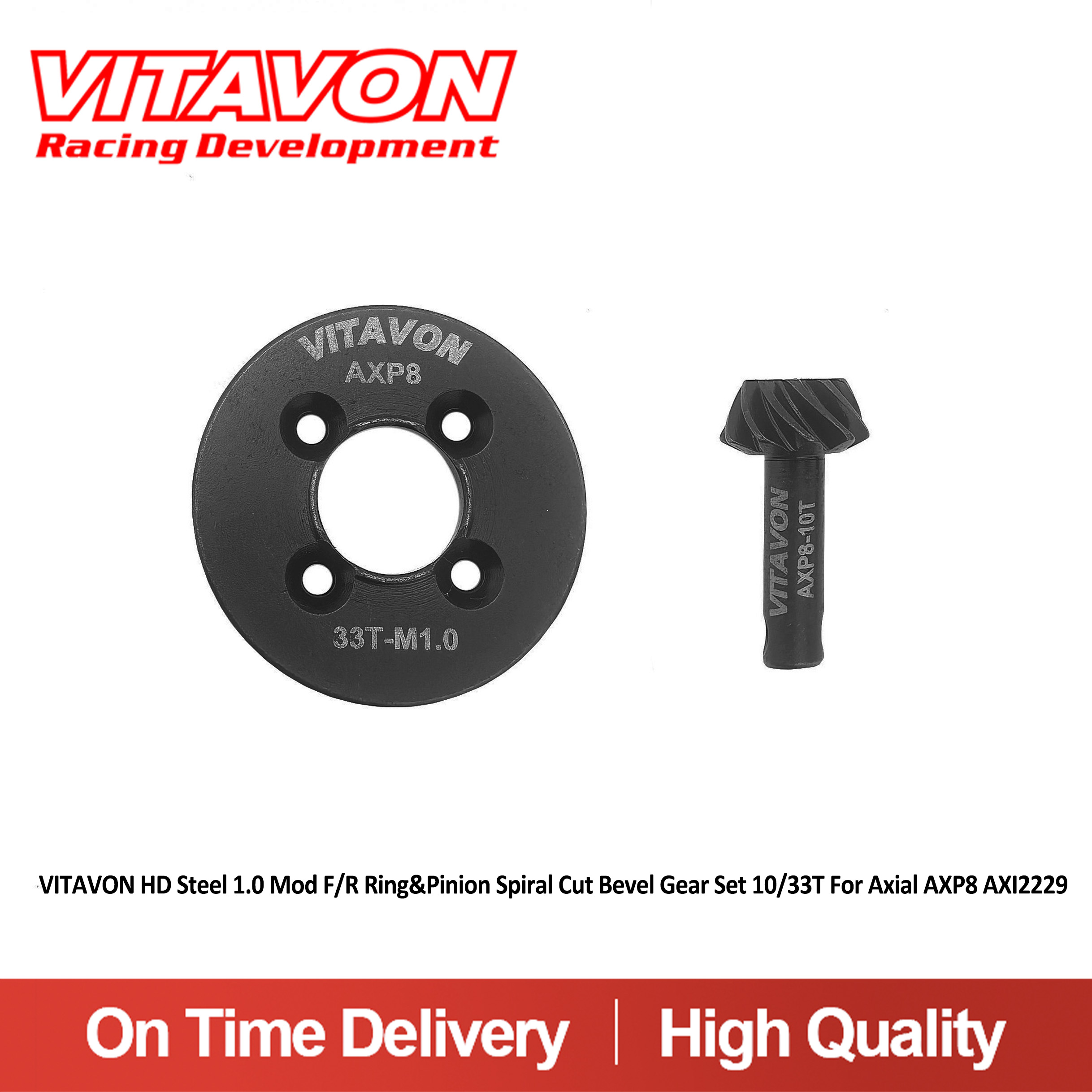 VITAVON AXP8 HD Steel 1.0 Mod F/R Ring&Pinion Spiral Cut Bevel Gear Set 10/33T For Axial AXP8 AXI2229