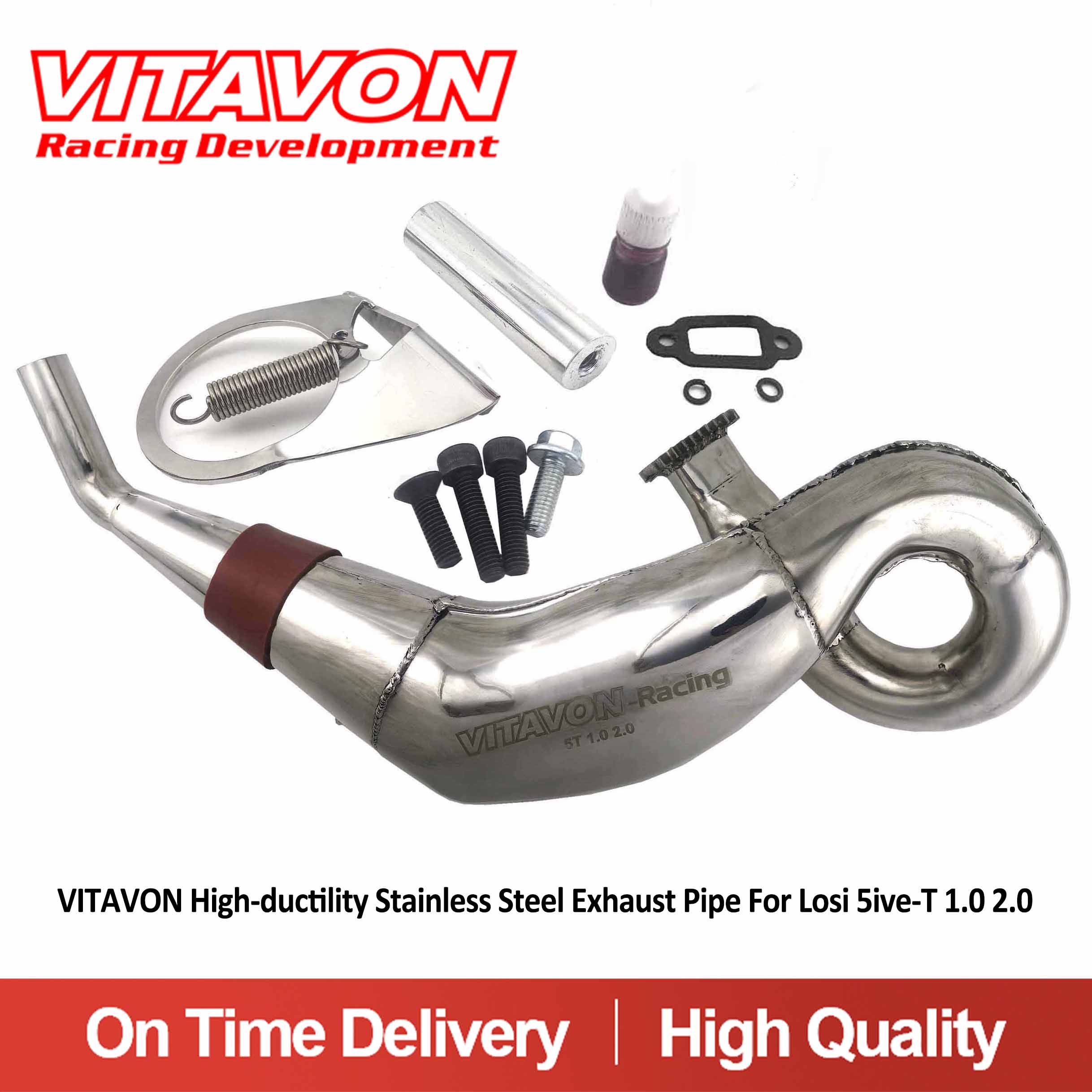 VITAVON High-ductility Stainless Steel Exhaust Pipe For Losi 5ive-T 1.0 2.0