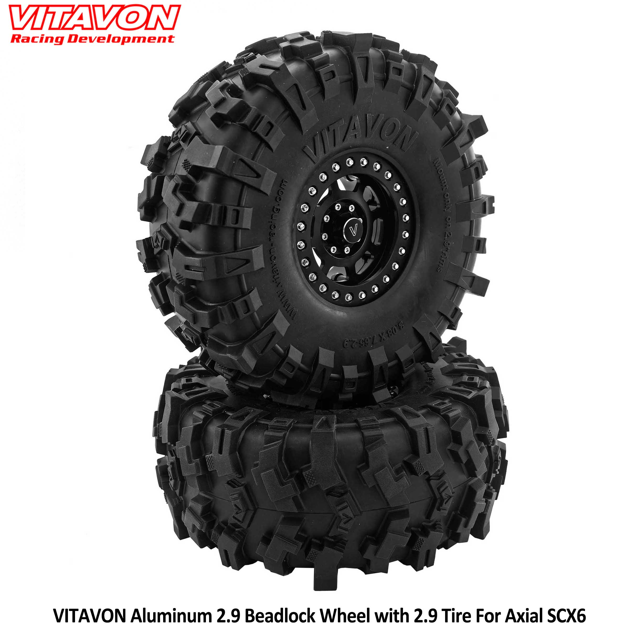 VITAVON Aluminum 2.9 Beadlock Wheel with 2.9 Tire For Axial SCX6,Sells as a Pair