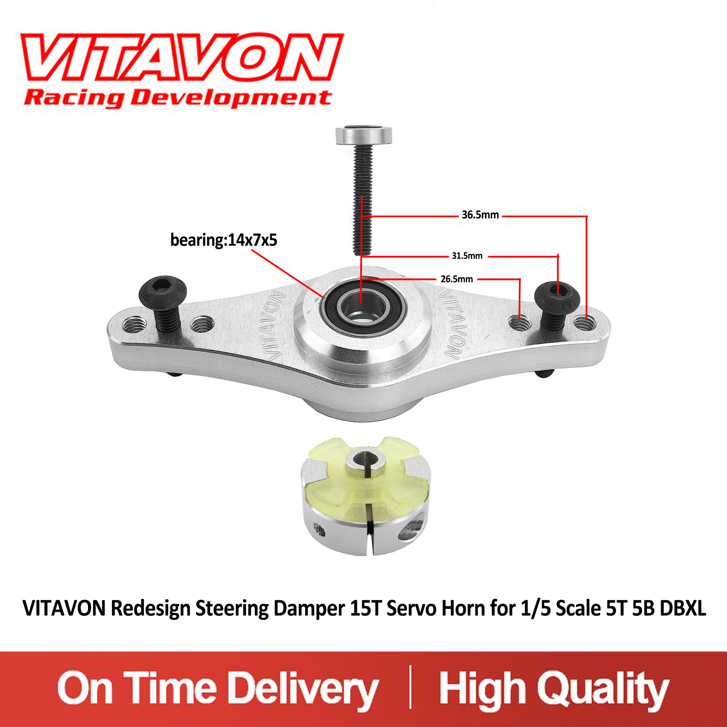 VITAVON Redesign Steering Damper 15T Servo Horn for 1/5 Scale 5T 5B DBXL Kraton 8S