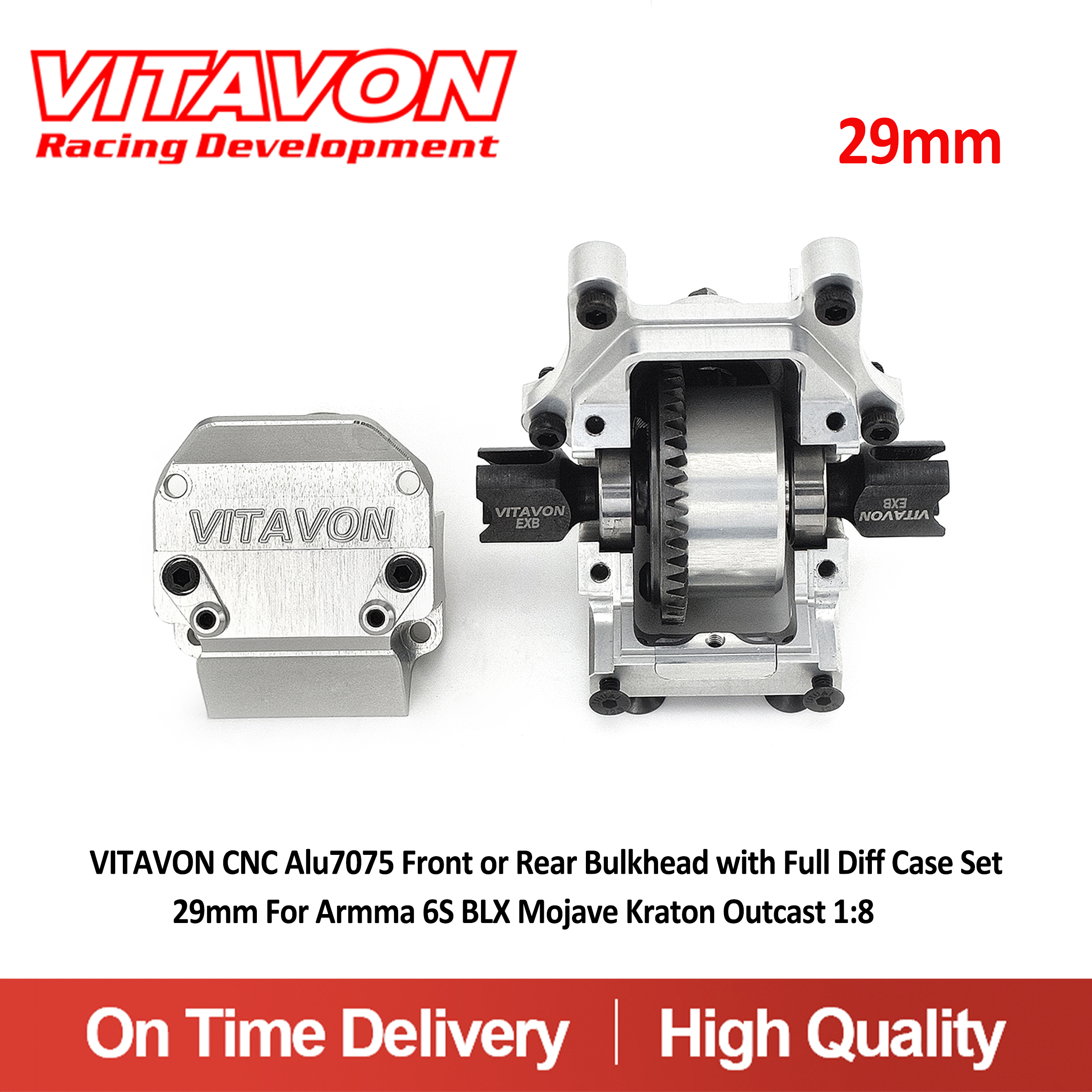 VITAVON CNC Alu7075 Front or Rear Bulkhead with Full Diff Case Set 29mm For Armma 6S BLX Mojave Kraton Outcast 1:8