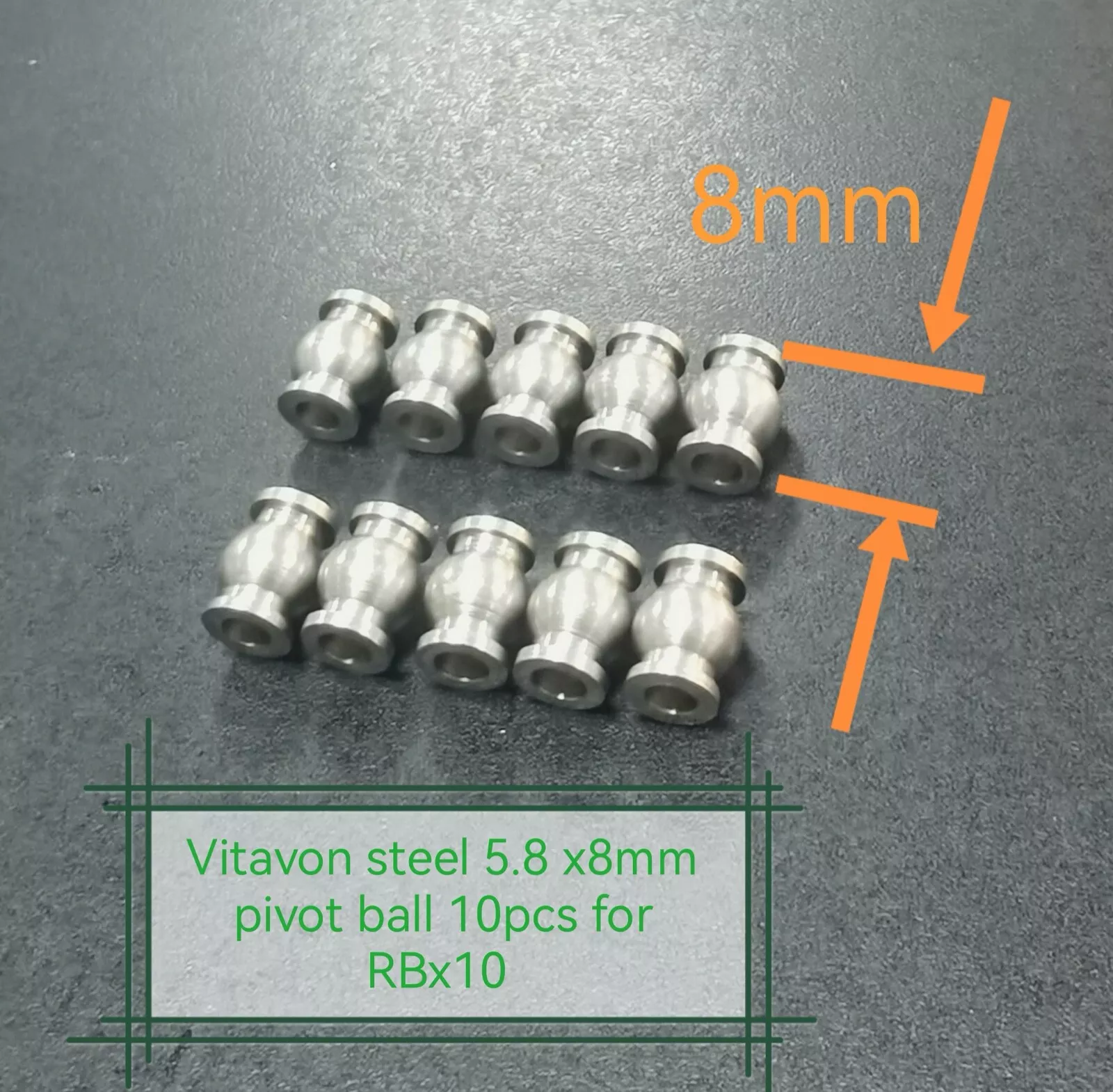 VITAVON Stainless Pivot ball 5.8X8mm 10pcs or 5.8X9mm 10pcs fit with stock plastic rod end only