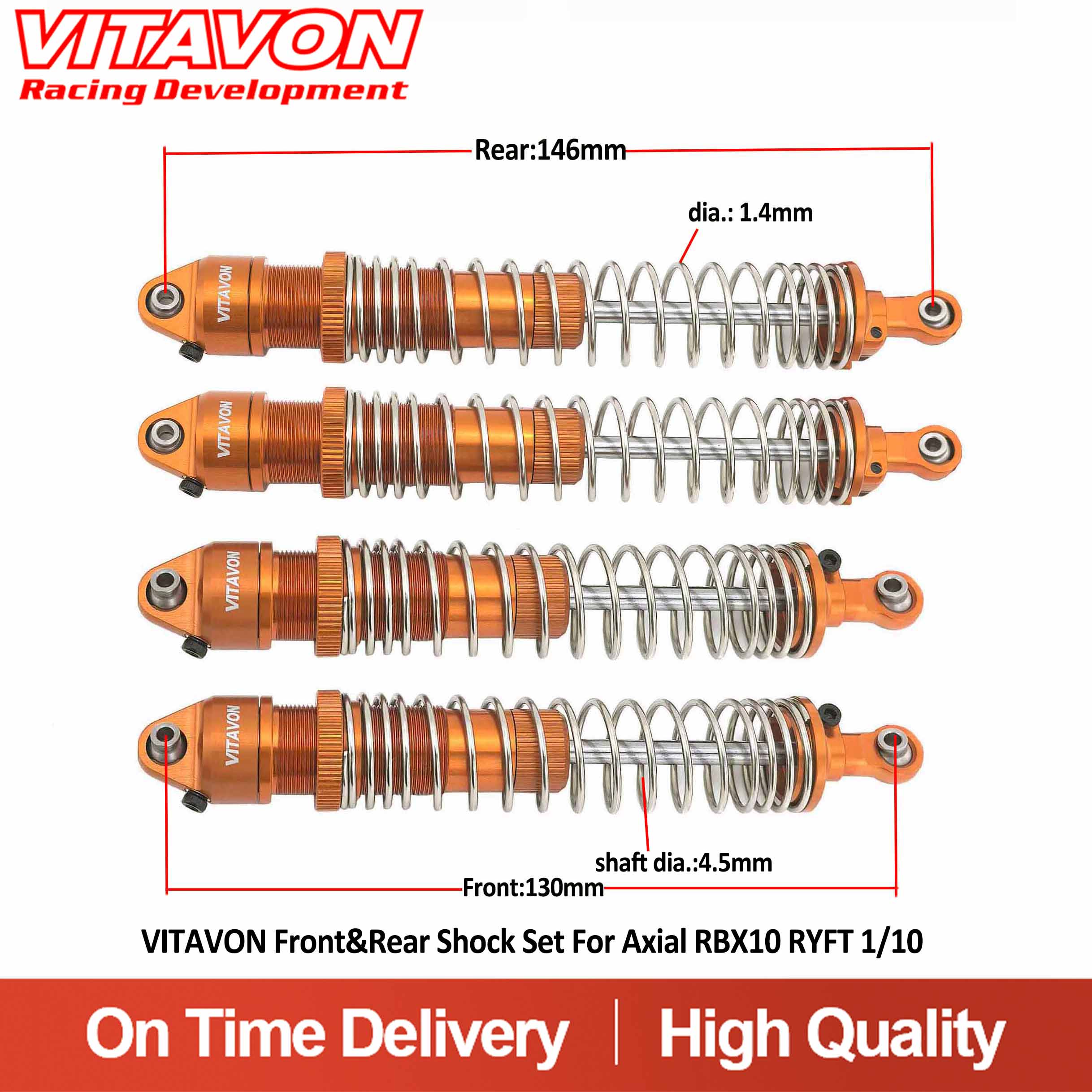 VITAVON Ryft Front&Rear Shock Set For Axial RBX10 Ryft 4WD Bouncer 1/10
